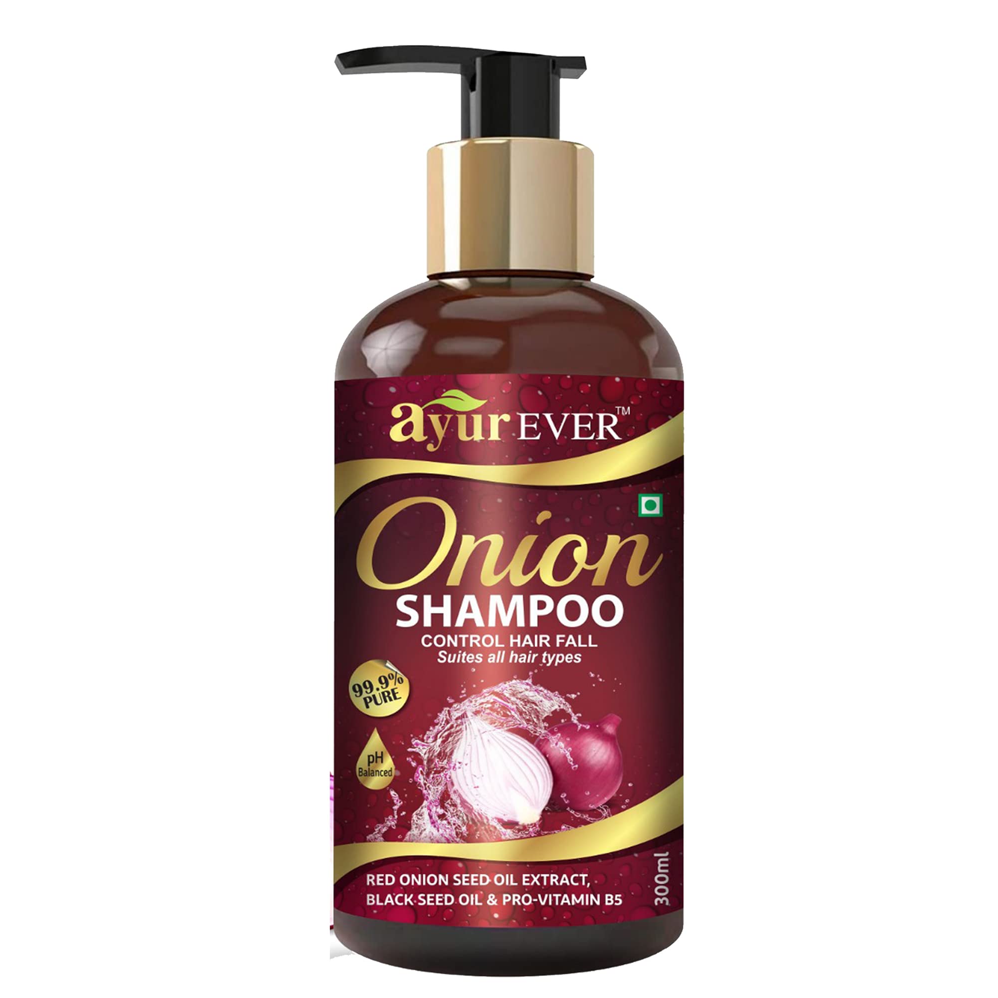 AYUREVER Onion Shampoo for Hair Growth & Dandruff Control - 300ml Sulfate-Free Hair Care for Stronger, Healthier Hair - Perfect for Daily Use & Scalp Treatment
