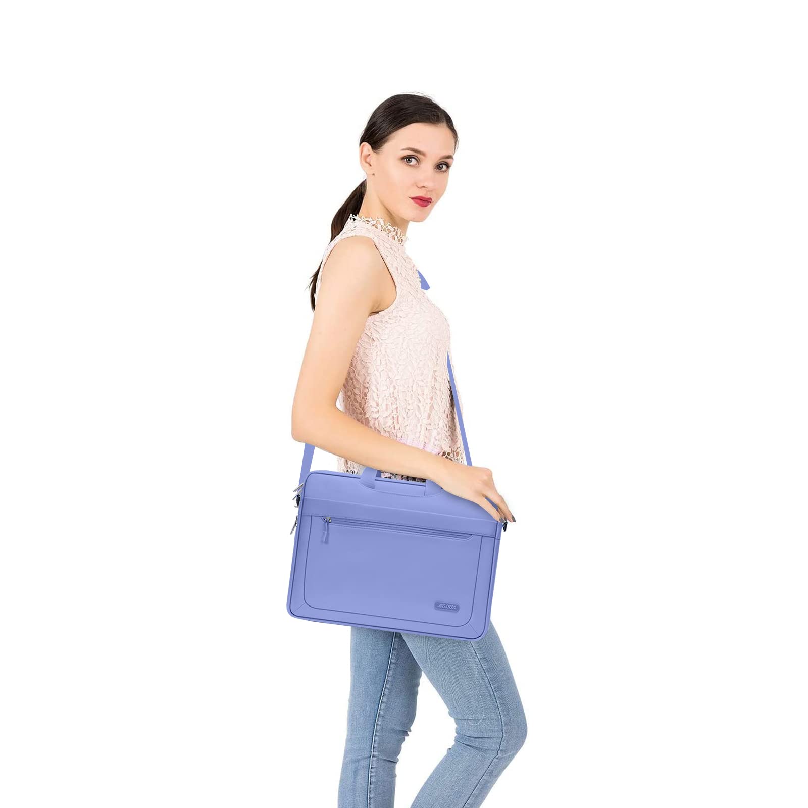 MOSISO Laptop Shoulder Bag for MacBook Air/Pro 13-13.3 inch & MacBook Pro 14 inch M1/M2/M3 (2021-2023) - Adjustable Depth Bottom, Lavender Gray - Perfect for Work, Travel & College Commute