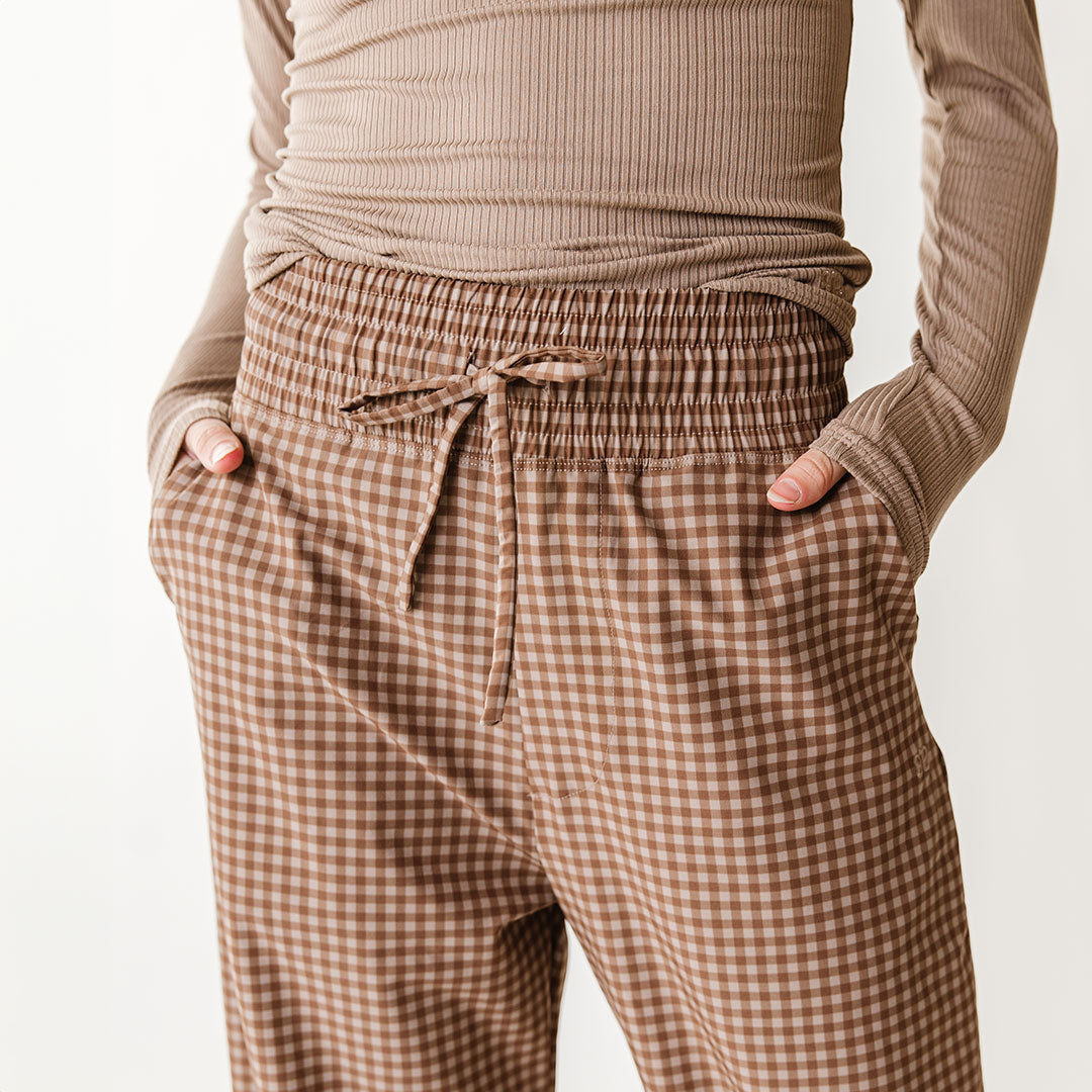 Audrey Women's Trousers - Stylish Cinnamon Check Pattern Pants for Office & Casual Wear | Comfortable Work Pants & Everyday Outfits