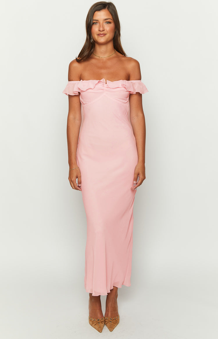 Bellflower Pink Chiffon Maxi Dress - Elegant Flowy Long Dress for Women, Summer Beach Wedding Party Wear, Plus Size Boho Chic Evening Gown