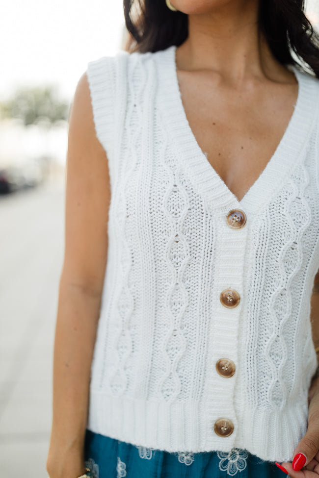 Weather It Together Ivory Cable Knit Sweater Vest for Women - Cozy Winter Layering Piece for Office, Dates & Casual Outfits