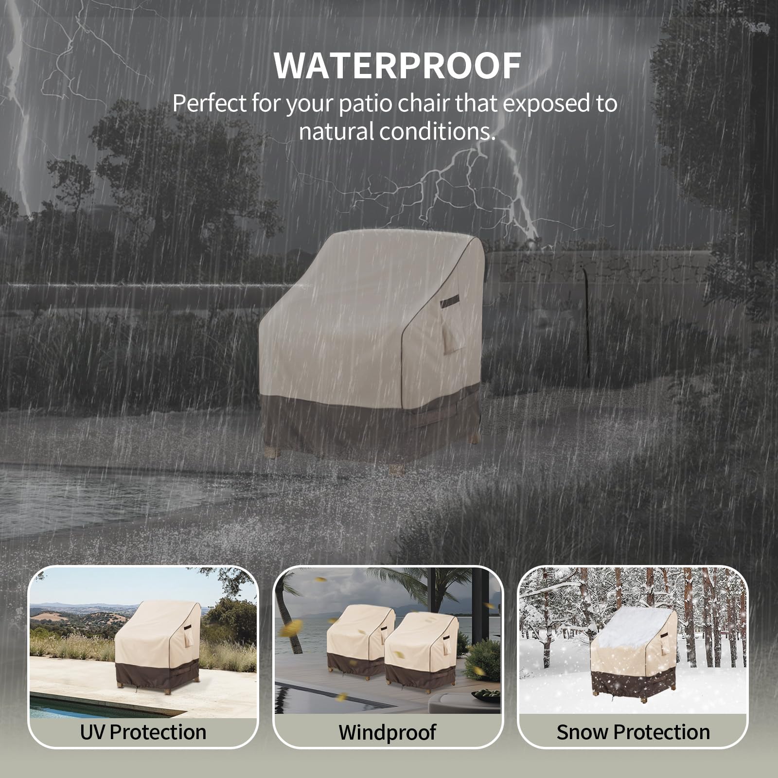 Waterproof Patio Furniture Covers 32x37x36 Inches - 2 Pack Outdoor Chair Covers for Lawn, Garden & Deck - Heavy Duty Khaki Weatherproof Protection (Ideal for Rain, Snow & Sun Protection)
