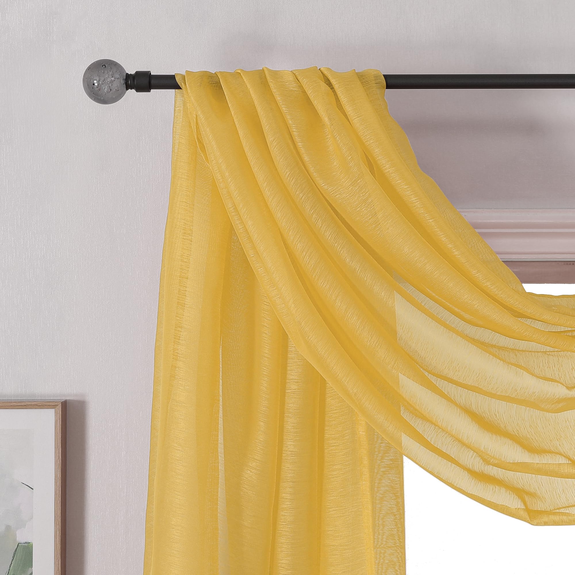 Donren Amber Yellow Sheer Curtains - Semi Voile Scarf Valance for Windows (52x144 Inches) | Elegant Home Decor for Living Room, Bedroom & Wedding Decorations