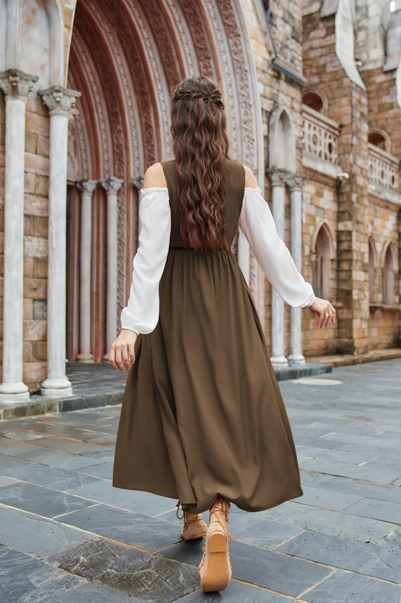 Scarlet Darkness Women's Renaissance Dress | Medieval Peasant Maxi Dress with Long Sleeves | Perfect for Renaissance Faires, Cosplay & Historical Reenactments