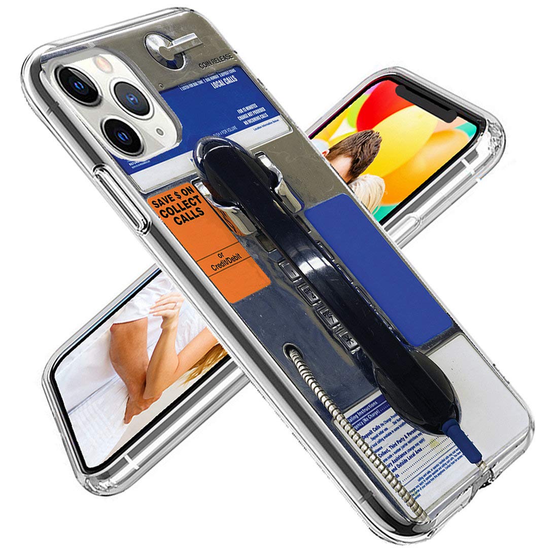 Cute Vintage Black Blue Payphone Design iPhone 11 Pro Max Case - ARTIOSIT Full Body Protective Thin Soft Rubber Clear Phone Cover for Women (6.5 Inch) - Perfect for Everyday Use, Work & Travel Protection