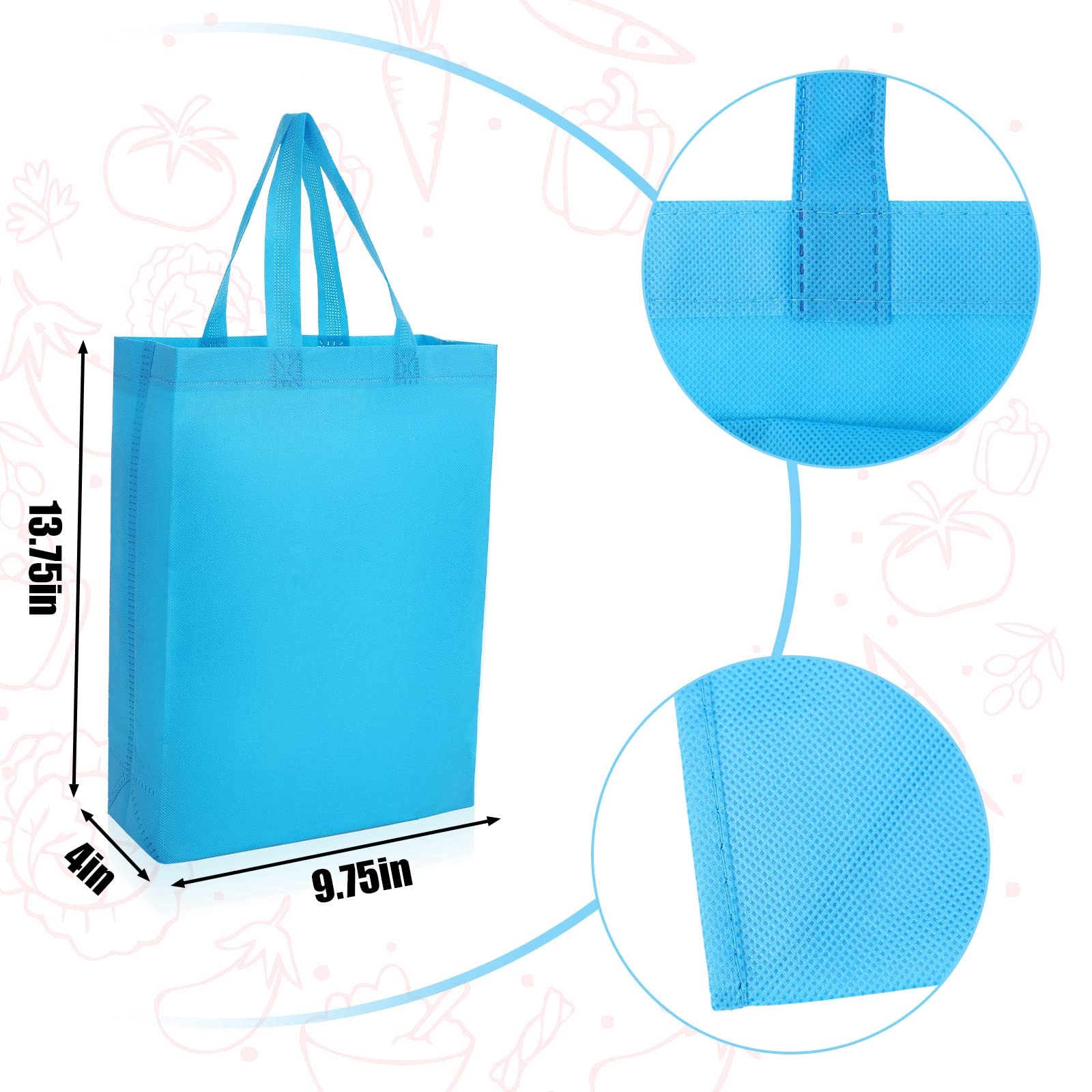 60 Pack Reusable Non-Woven Tote Bags with Handles - 14