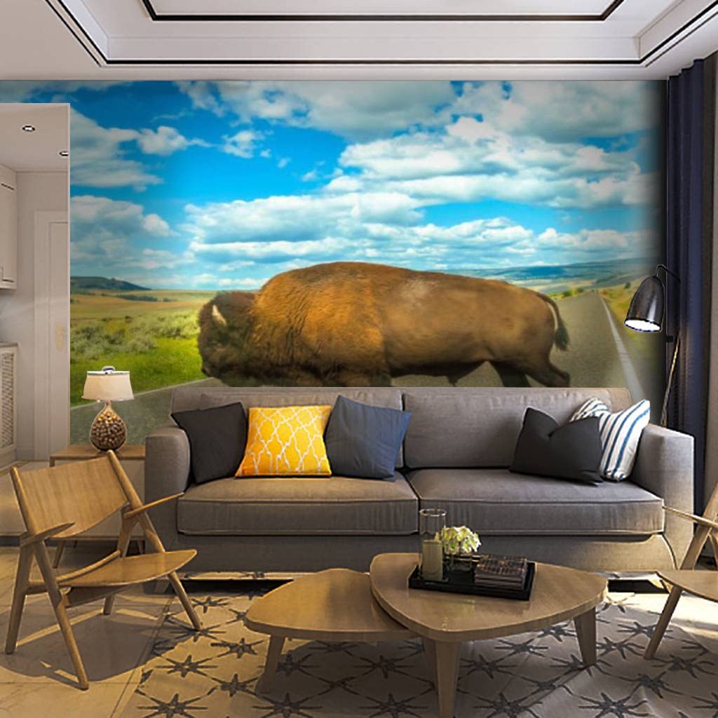 Self-Adhesive Removable Buffalo Crossing Wallpaper Mural - Peel & Stick Wall Decal for Living Room, Bedroom & Home Decor | Easy DIY Wall Sticker for Home Craft & Wall Poster Design