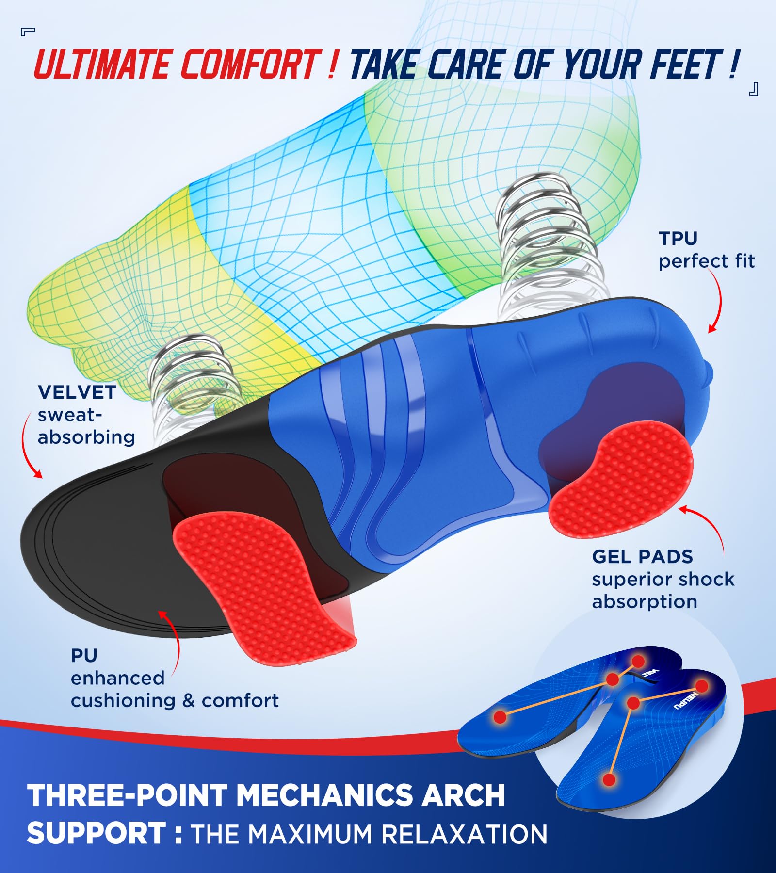 240+lbs Plantar Fasciitis Insoles for Men & Women - Heavy Duty High Arch Support Orthotic Inserts for Flat Feet, Pronation, Heel & Foot Pain Relief - Shock Absorbing Work Boot Shoe Insoles for All-Day Comfort (Ideal for Standing Jobs, Running, Hiking & Daily Wear)