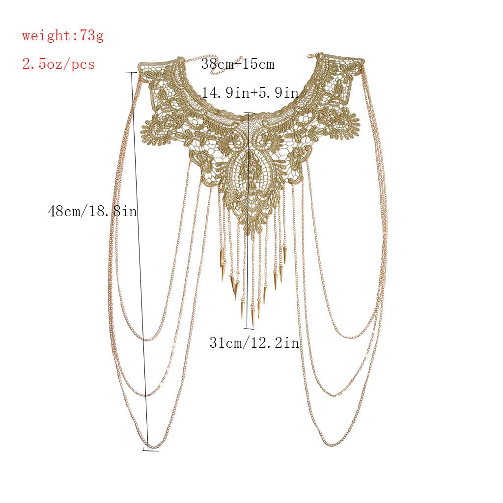 CanB Floral Lace Body Chain Necklace - Layered Tassel Crossover Harness Jewelry for Women | Boho Festival, Beach Party & Photo Shoot Accessories