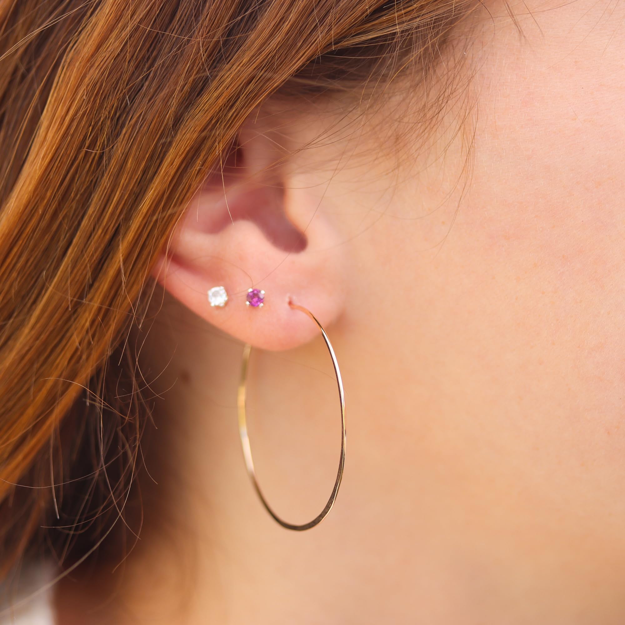 Lotus Stone Jewelry Thin Hammered Hoop Earrings for Women - Elegant Geometric Solid Sterling Silver, Gold Filled & Rose Gold Filled Dangle Earrings | Perfect for Everyday Wear, Date Nights & Special Occasions (Rose Gold, Large Hoop)