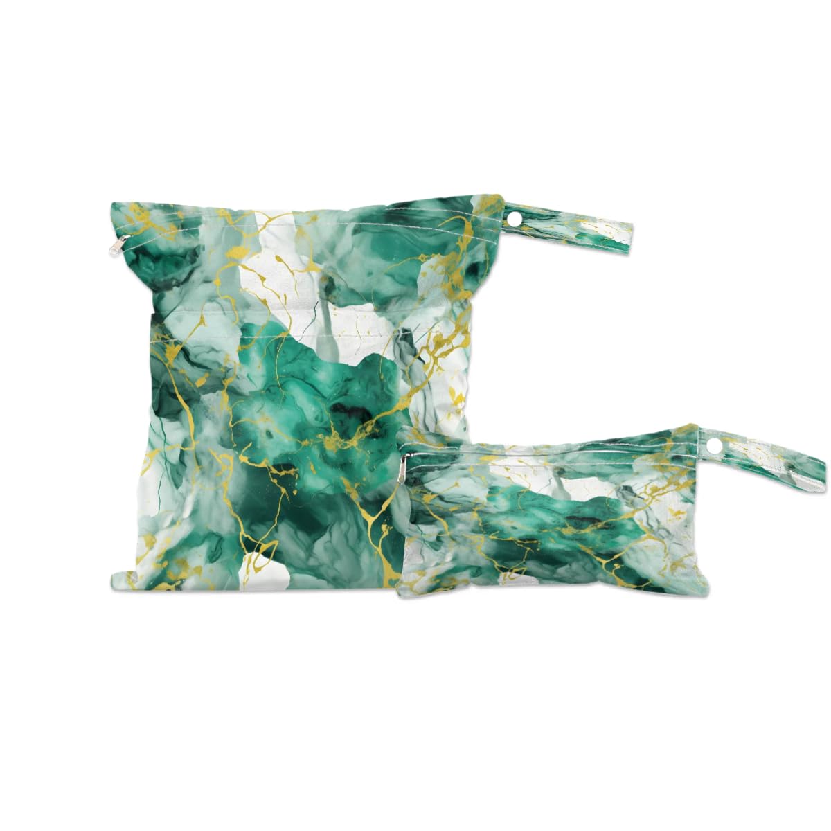 Waterproof Wet Dry Bag 2-Pack - Green Marble Swimsuit Storage & Laundry Organizer | Reusable Cloth Diaper Wet Bag for Beach, Pool, Gym, Yoga | Perfect for Swimsuits, Baby Care & Travel Essentials
