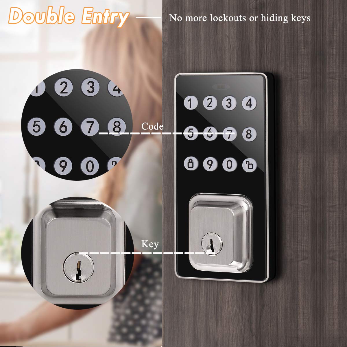 Probrico Smart Keyless Entry Door Lock - Keypad Deadbolt with 100 User Codes, 1-Touch Motorized Locking, Easy Installation & Programming in Satin Nickel Finish | Secure Your Home, Office or Rental Property
