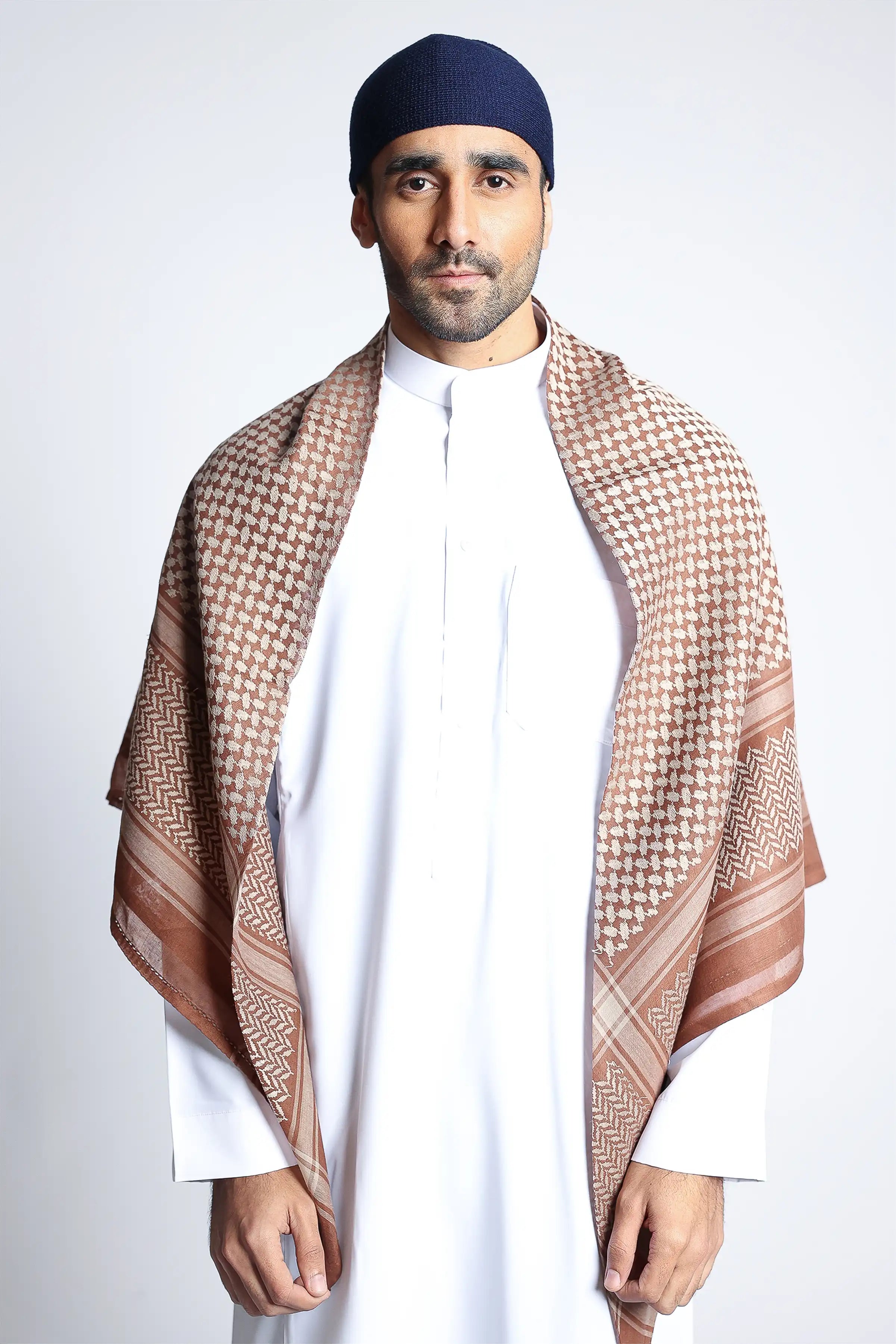 Premium Brown & Beige Shemagh Scarf - Soft Cotton Arab Keffiyeh for Men & Women - Perfect for Desert Travel, Outdoor Adventures & Fashion Accessory