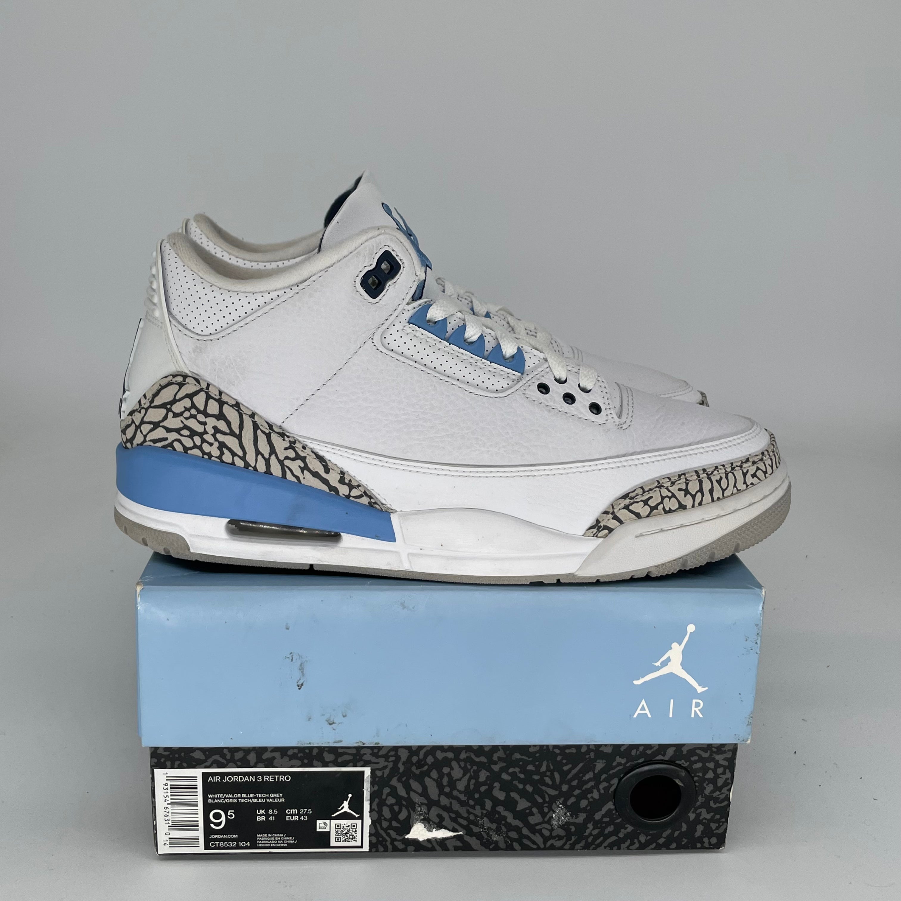 AIR JORDAN 3 UNC Men's Basketball Shoes Size 9.5 - Authentic Retro Sneakers CT8532-104 | Perfect for Casual Wear, Street Style & Sneaker Collectors