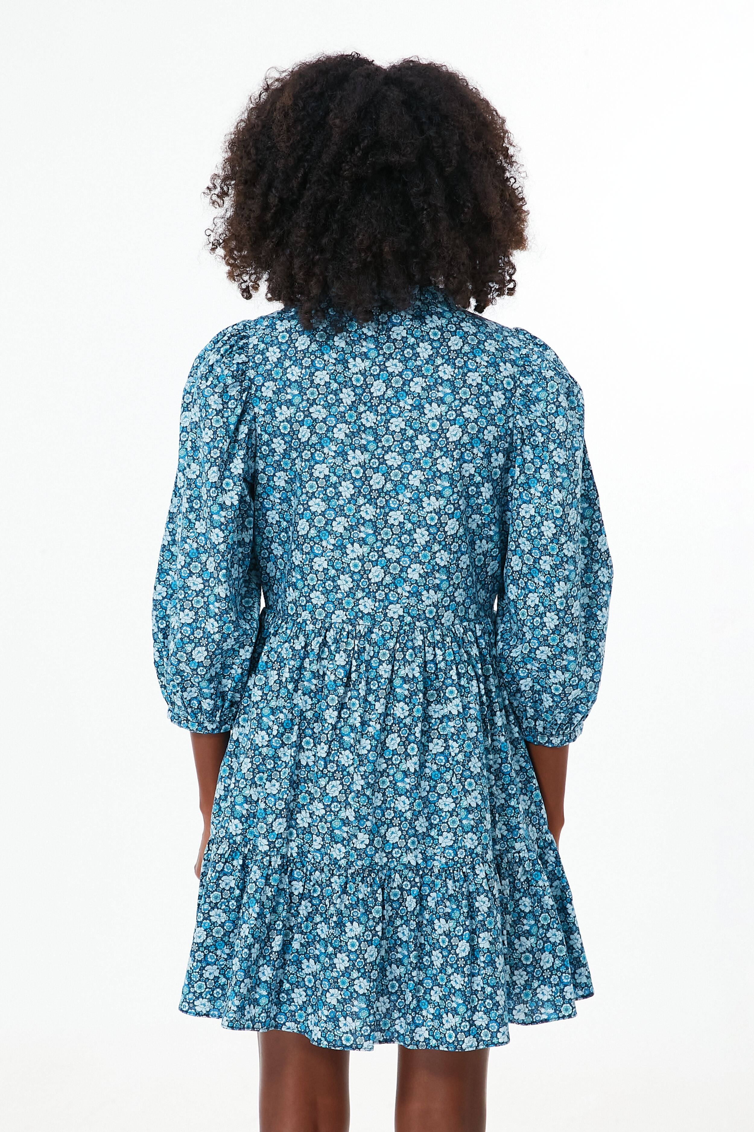 Blue Zip Front Floral Mini Dress - Stylish & Comfortable for Casual Outings, Parties & Date Nights