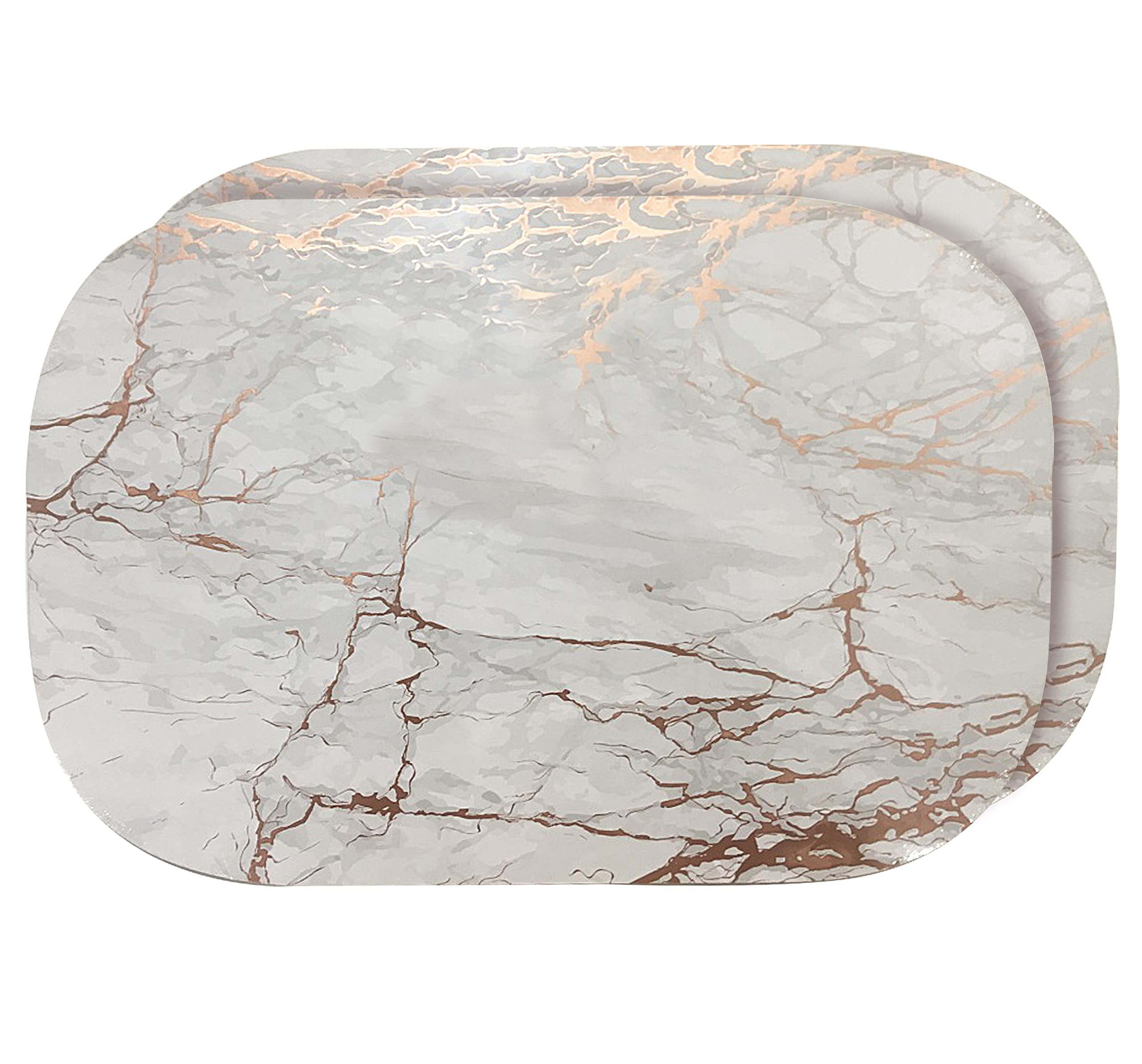 Elegant Rose Gold Marble Oval Cork Placemats Set of 2 - Heat Resistant, Non-Slip, Easy Clean Dining Table Mats (12