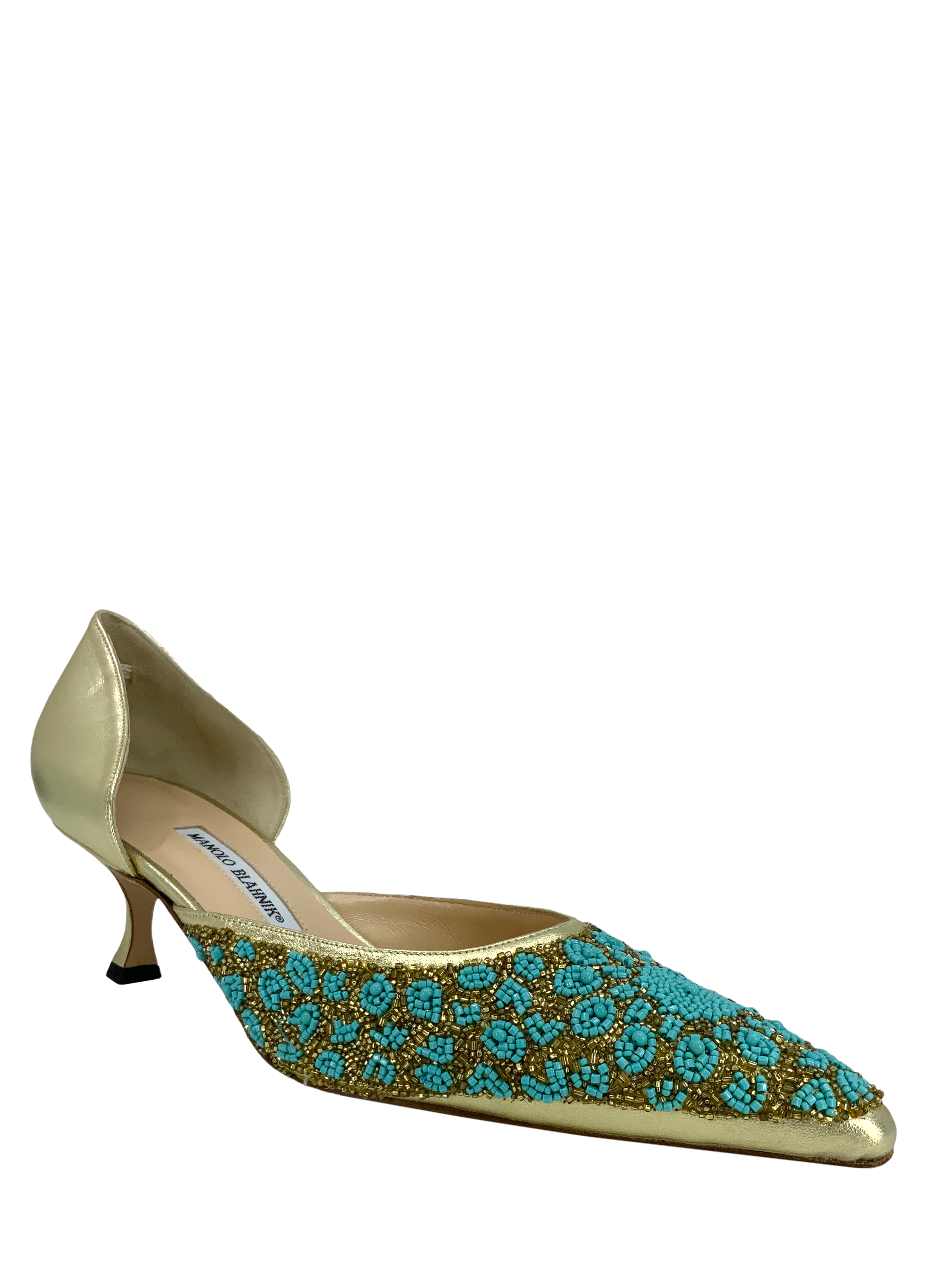 MANOLO BLAHNIK Beaded Leather d'Orsay Pumps Women's Size 11 - Elegant Evening Shoes for Weddings, Parties & Special Occasions