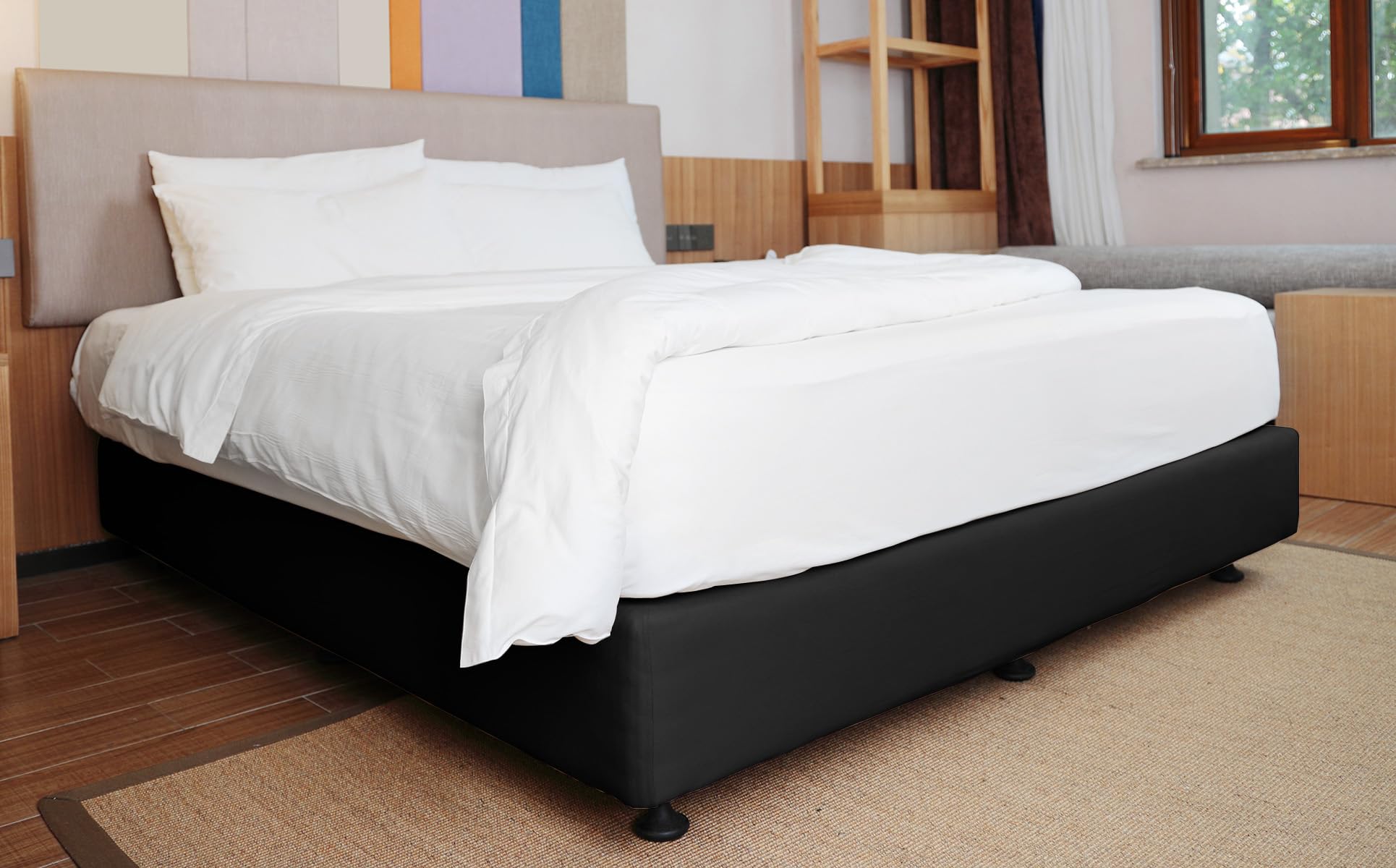 Stretchable Jersey Knit Box Spring Cover for Twin/Twin XL Beds - 4-Side Wrap Around Bed Skirt in Black for Hotels & Home Use | Perfect for Guest Rooms, Dormitories & Bedroom Decor