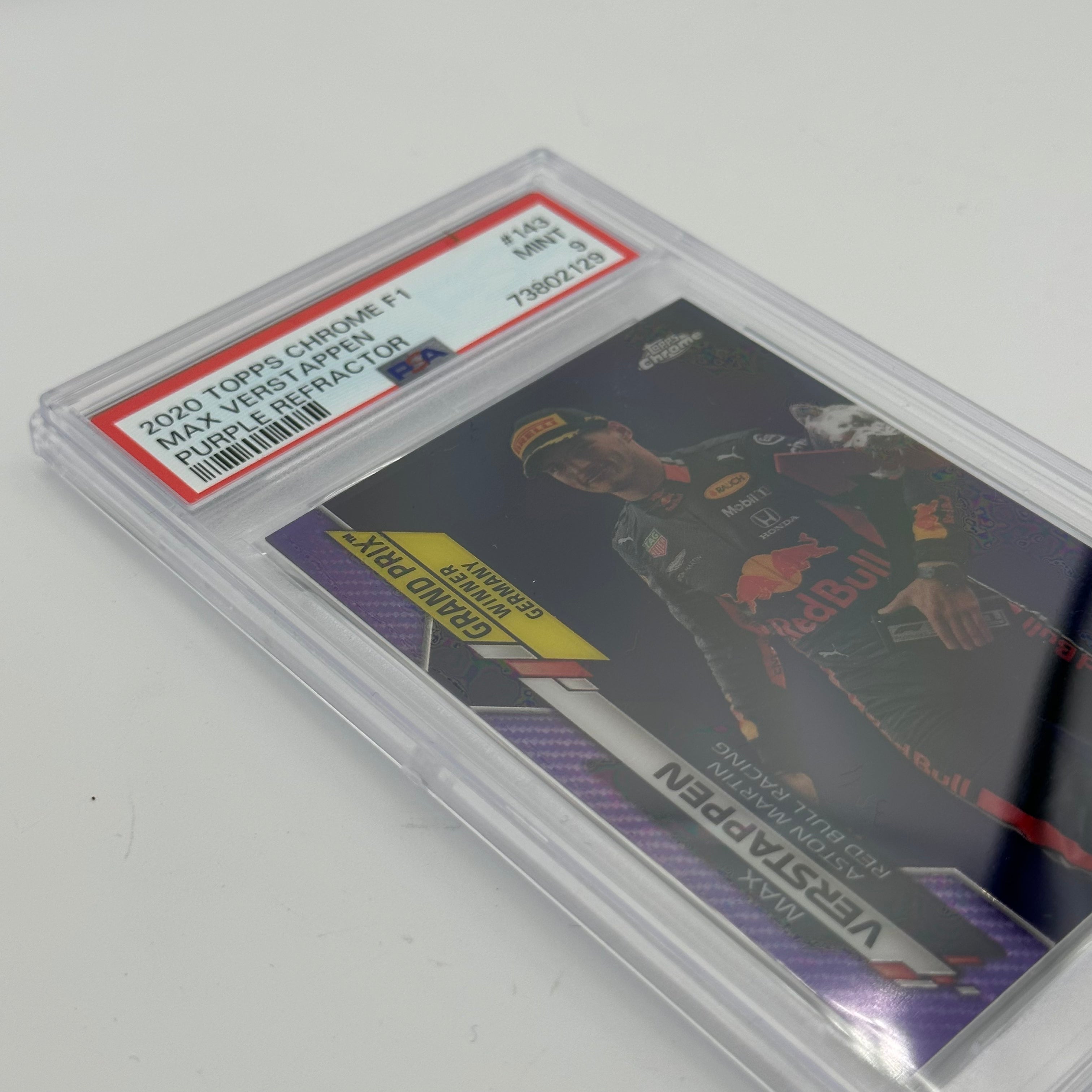 PSA 9 Graded 43/399 MAX VERSTAPPEN #143 Purple Refractor Baseball Card - Rare Collectible for Sports Memorabilia Fans & Card Investors