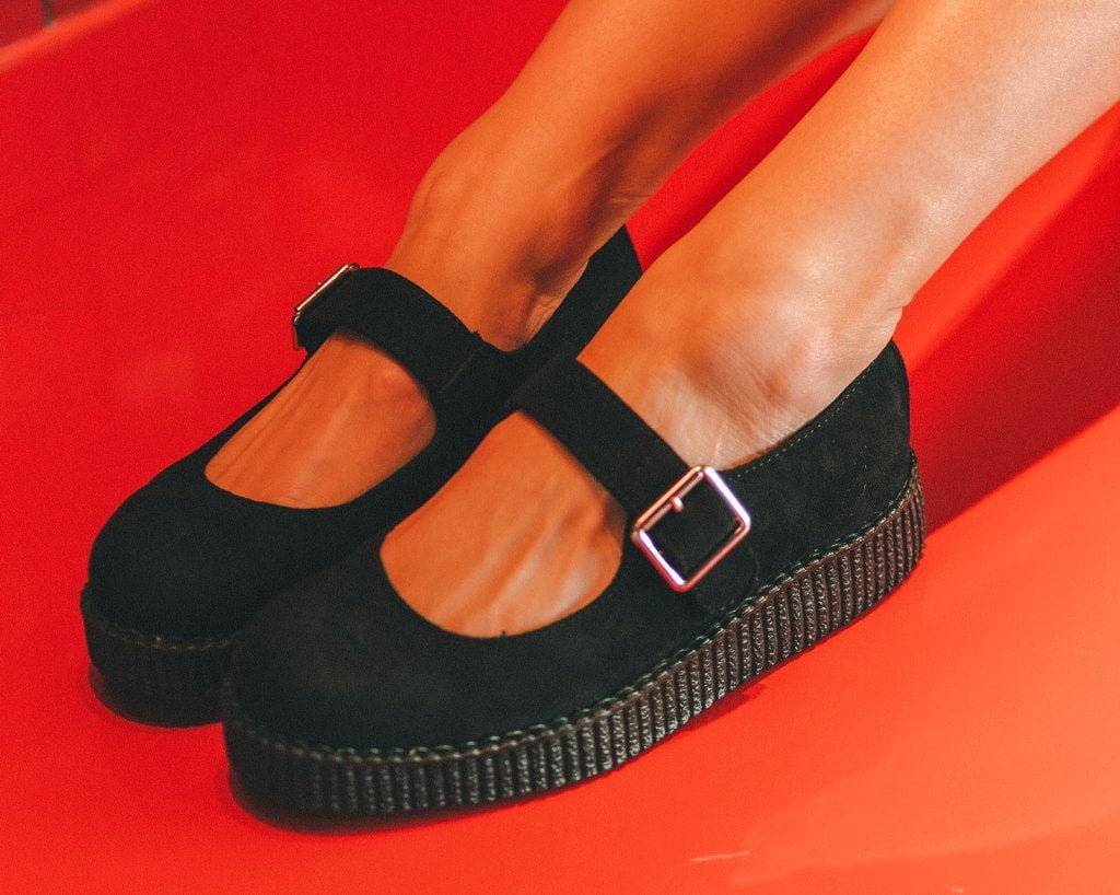 Black Faux Suede Viva Low Mary Jane Shoes for Women - Comfortable & Stylish Casual Flats - Perfect for Office, Dating & Everyday Wear