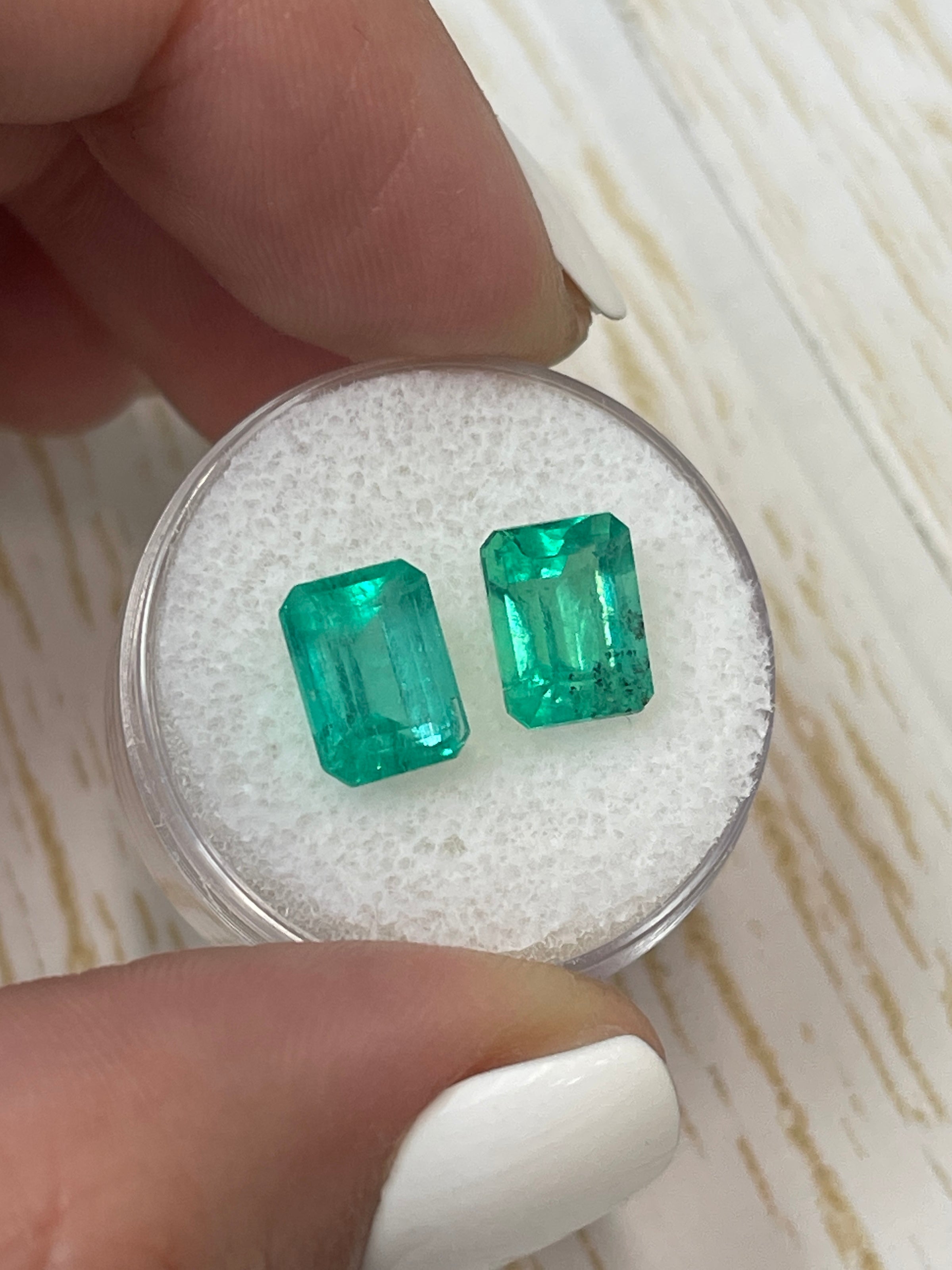 4.69tcw 9x7mm Matching Pair of Loose Colombian Emerald Gemstones - Emerald Cut for Jewelry Making, Engagement Rings & Fine Collections