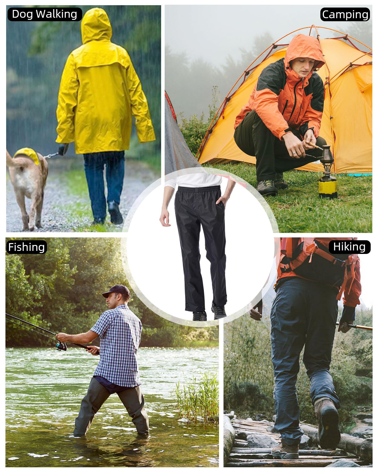 iCreek Men's Waterproof Rain Pants - Lightweight Windproof Hiking Over Pants for Outdoor Activities, Golf, Fishing & Work - Perfect for Wet Weather Adventures and Outdoor Sports