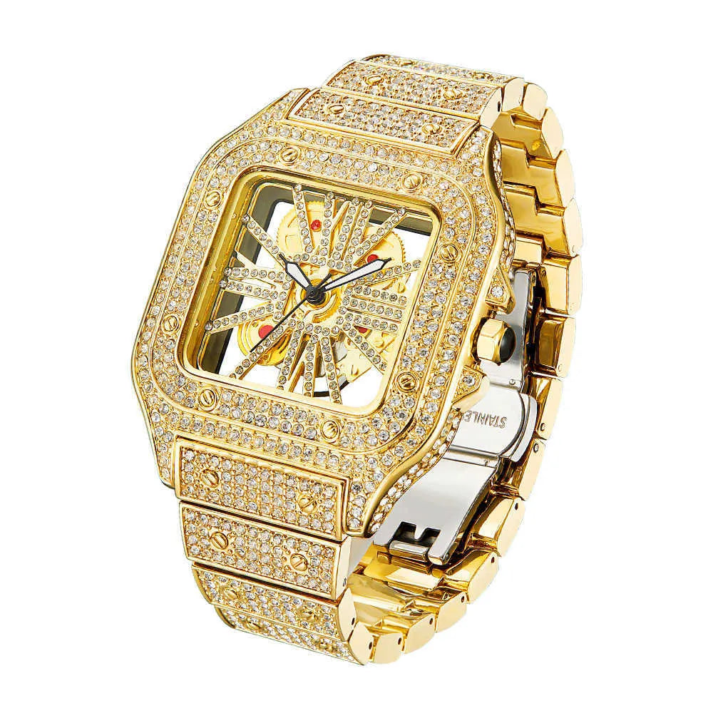 8 Iced Out Diamond Moissanite Gold Watch for Men - Luxury Hip Hop Bling Jewelry - Perfect for Parties, Gifts & Special Occasions