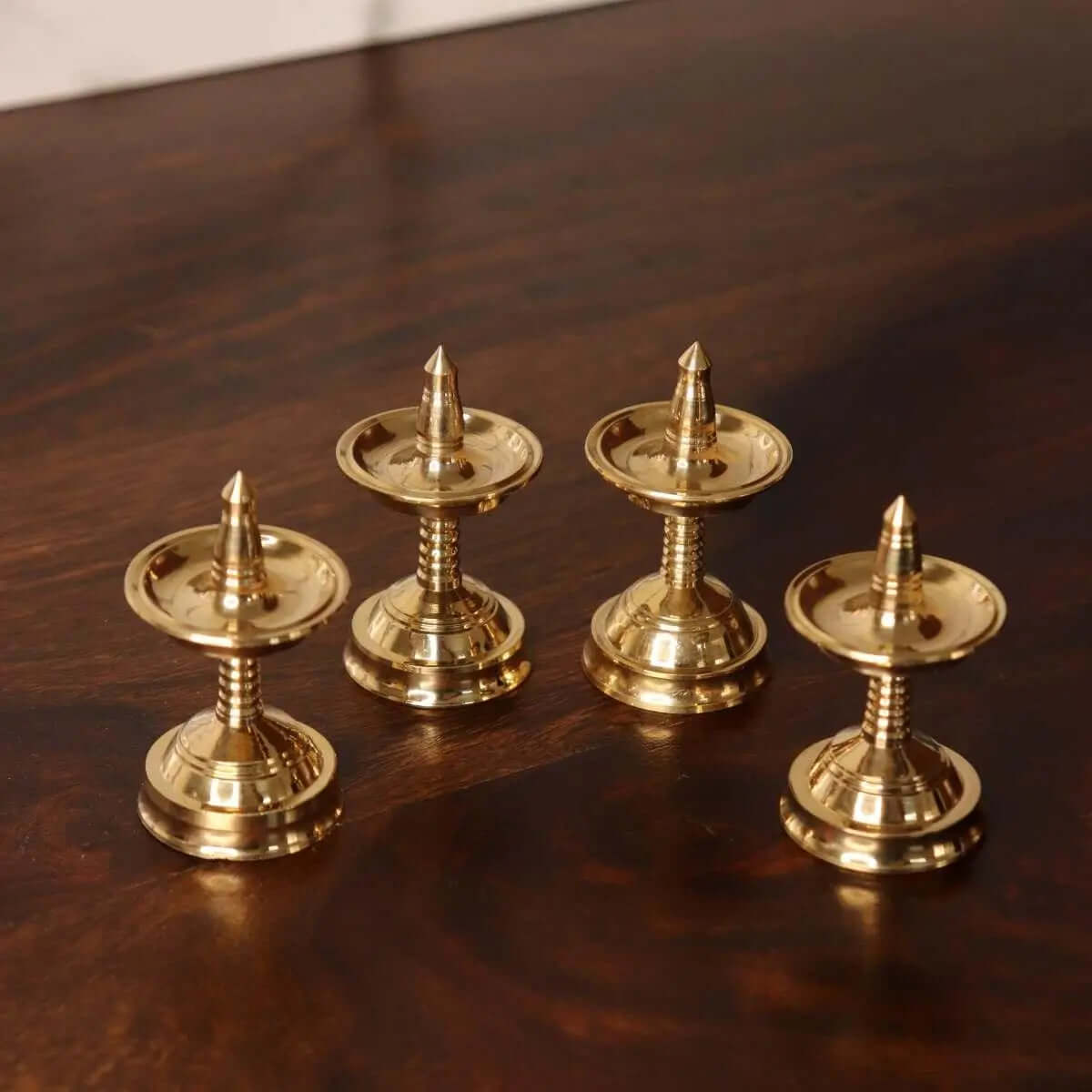 Handcrafted Brass Mini Kerala Deepam Set of 4 - Traditional Indian Oil Lamps for Home Decor, Pooja, and Meditation Spaces