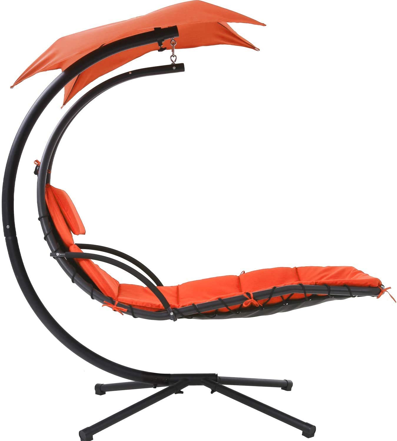 Best Hanging Chaise Lounger Chair - Outdoor Patio Swing with Adjustable Canopy & Umbrella Stand, Floating Hammock for Porch, Garden, Poolside Relaxation - Perfect for Napping, Reading & Sunbathing (Orange)