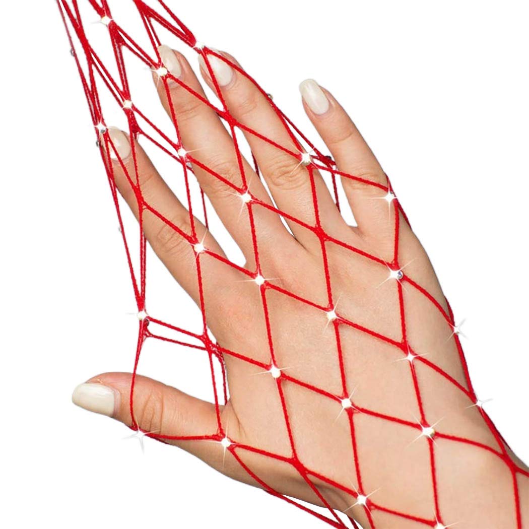 Sparkly Rhinestone Fishnet Stockings for Women - High Waist Sexy Mesh Thigh High Tights Pantyhose for Party, Cosplay & Night Out
