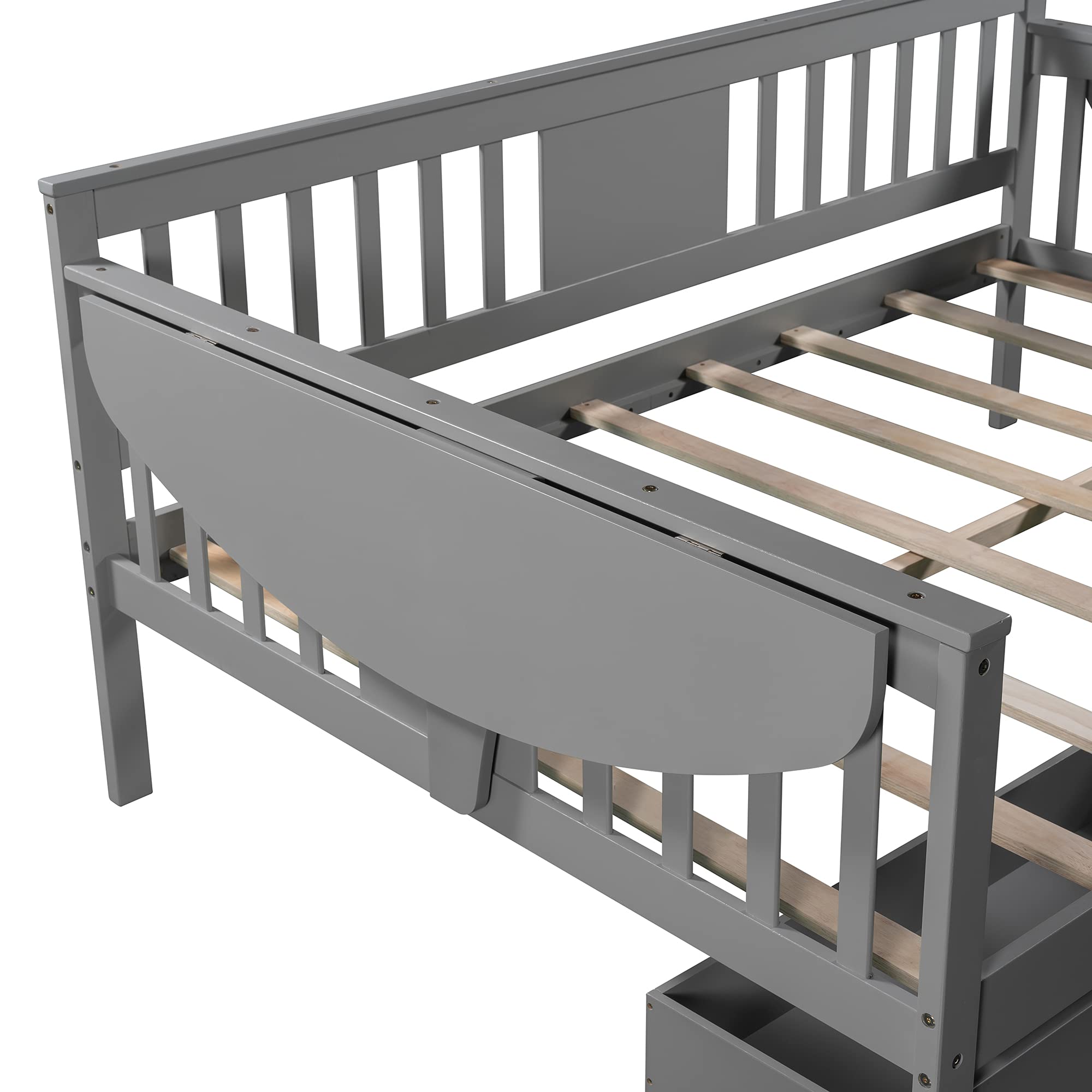 Harper & Bright Designs Full Size Daybed with Storage Drawers & Foldable Table - Wooden Sofa Bed Frame for Bedroom, Living Room, Guest Room - Space Saving Gray Daybed (2 Drawers) - Perfect for Small Apartments, Dorm Rooms & Home Offices