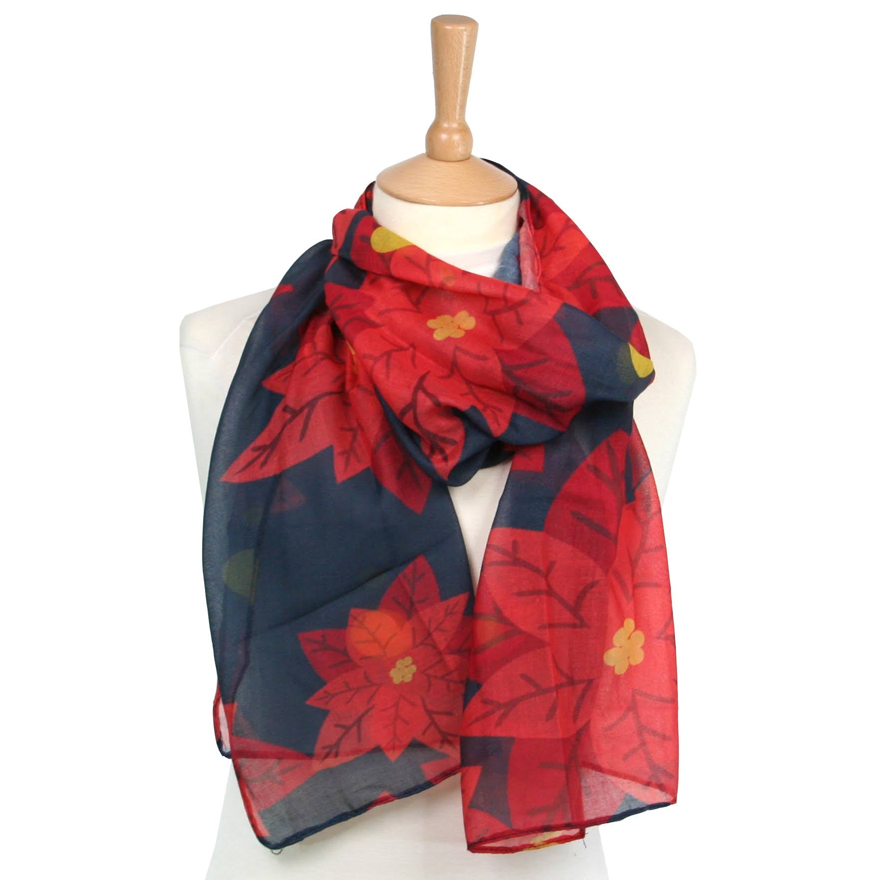 Poinsettia Scarf - Navy Blue Winter Fashion Accessory for Women | Christmas Holiday & Party Wear | Perfect Gift for Her