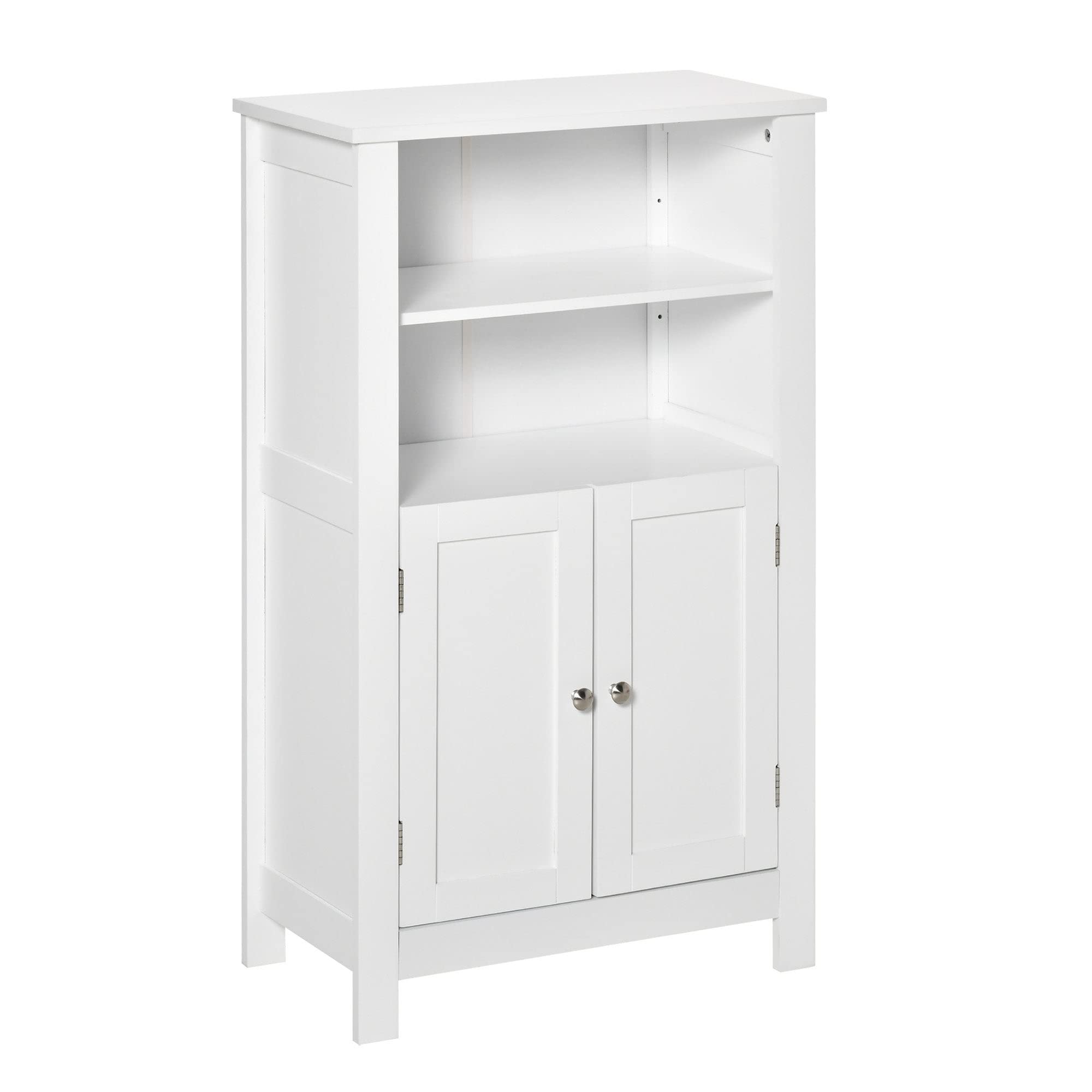 Modern White Freestanding Bathroom Storage Cabinet with Double Doors & 2 Adjustable Shelves - MDF Wood Finish Linen Organizer for Towels, Toiletries & Bath Essentials