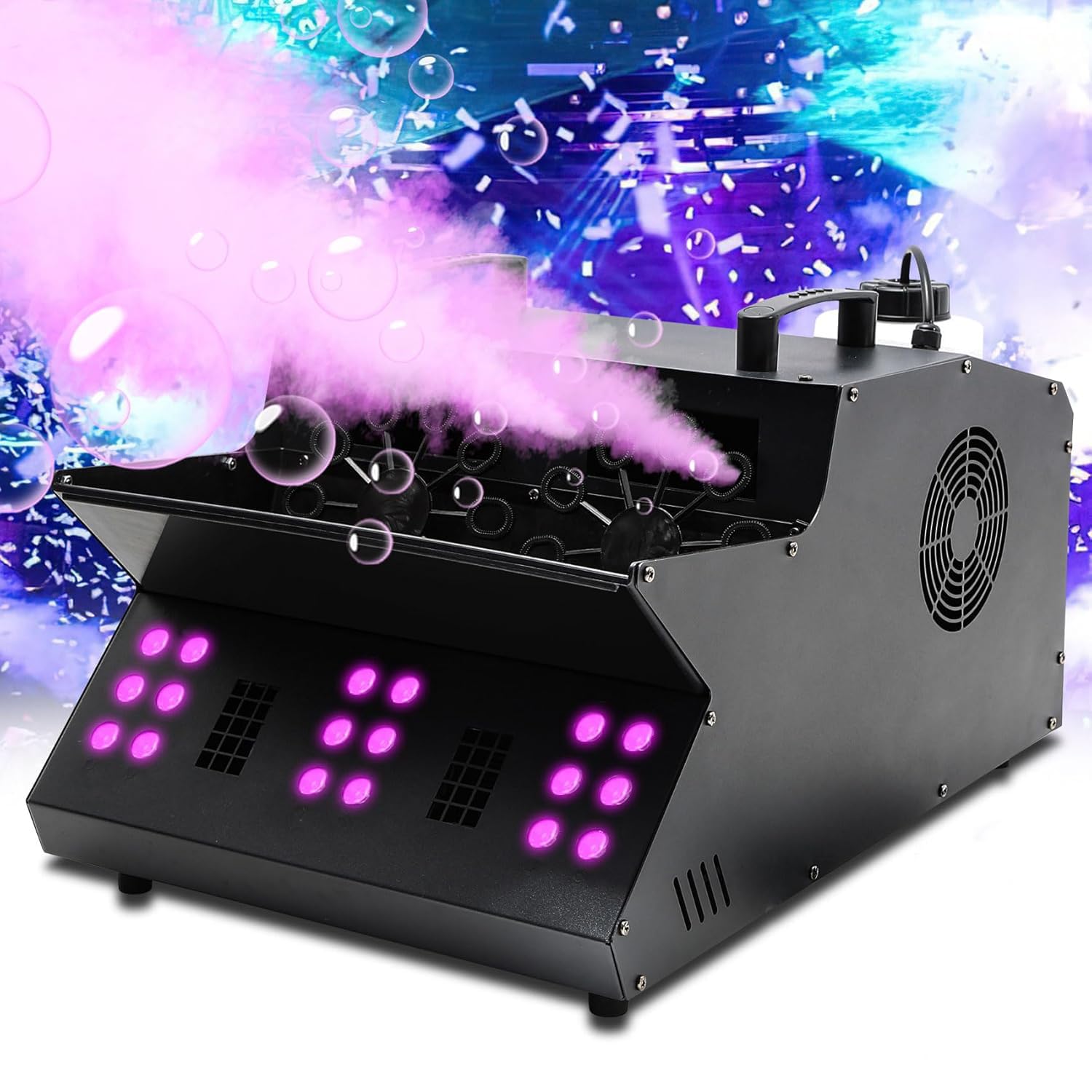 TCFUNDY 3000W Fog Bubble Machine with 18 RGB LED Lights & DMX Control - Professional Stage Smoke Fogger with Dual Bubble Fans for Halloween, Christmas, Wedding, DJ Party - Perfect for Indoor/Outdoor Events, Concerts, and Nightclub Performances
