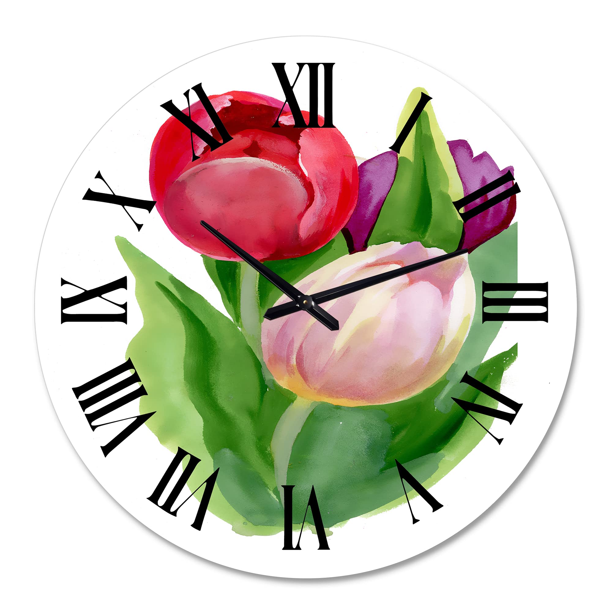 Beautiful Tulip Flowers Wall Clock - Large Traditional Floral Wall Decor for Living Room, Bedroom & Office | Silent Non-Ticking Home Décor