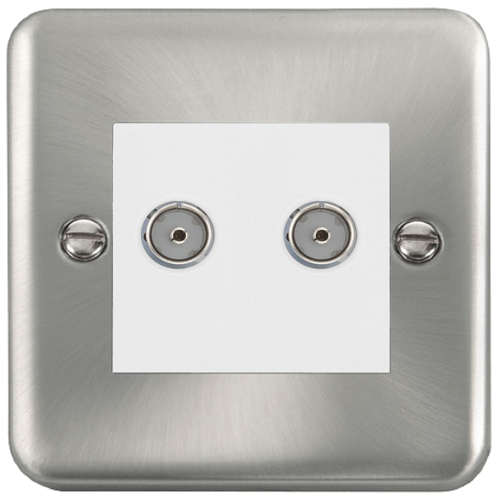 Click Deco Plus Satin Chrome Double Isolated TV Socket DPSC159MWH - Premium Electrical Outlet for Home Theater & Entertainment Systems - Perfect for Living Rooms, Bedrooms & Media Centers