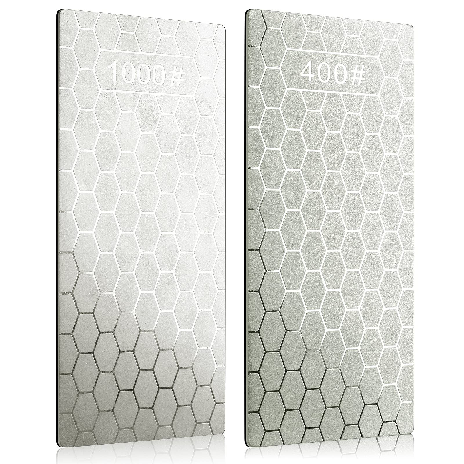 2PCS Diamond Sharpening Stone Set - 400/1000 Grit Dual-Sided Whetstone with Honeycomb Surface & Non-Slip Base - Professional Knife Sharpener for Kitchen Knives, Pocket Knives, Scissors - Perfect for Home, Outdoor & Camping Use