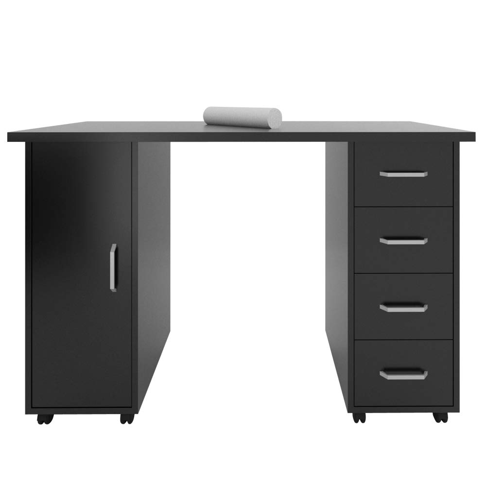 Professional Double Edged Manicure Nail Table with 4 Drawers & 2 Storage Boxes - Black Spa Beauty Salon Nail Art Equipment for Pedicure & Manicure Services