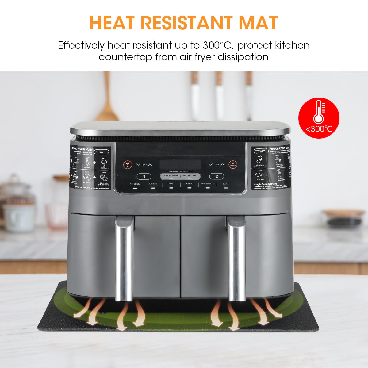 2-Pack Aieve Heat Resistant Mats for Air Fryer - Non-Slip Kitchen Counter Protector with Appliance Sliders for Ninja, COSORI, Tower Air Fryers, Coffee Makers & Microwaves - Perfect for Countertop Protection & Easy Appliance Movement