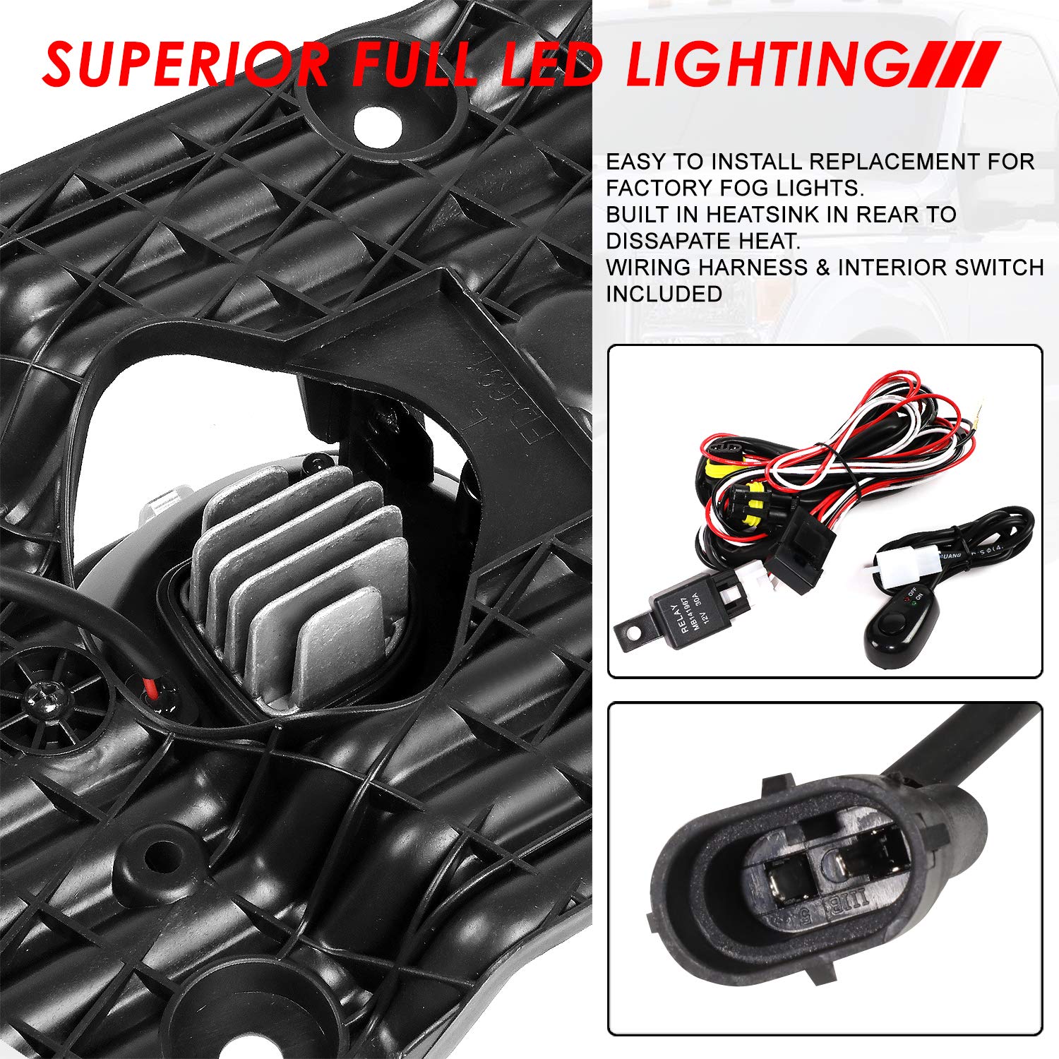 Auto Dynasty 3D DRL LED Headlights & Fog Lights for Ford F250-F550 (2011-2016) - Smoked Clear Corner for Night Driving