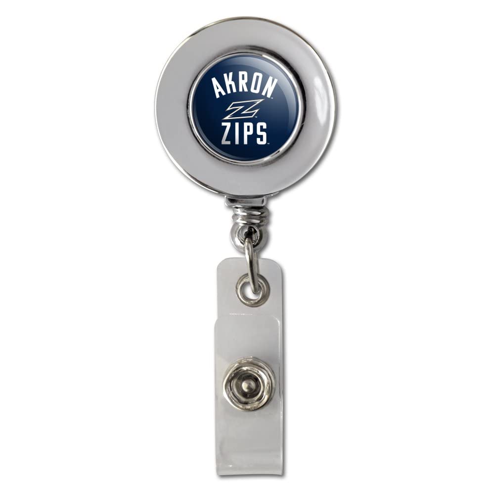 University of Akron Zips Logo Retractable Badge Reel - Chrome ID Card Holder Clip for Students, Faculty & Staff - Perfect for Campus, Office & Events
