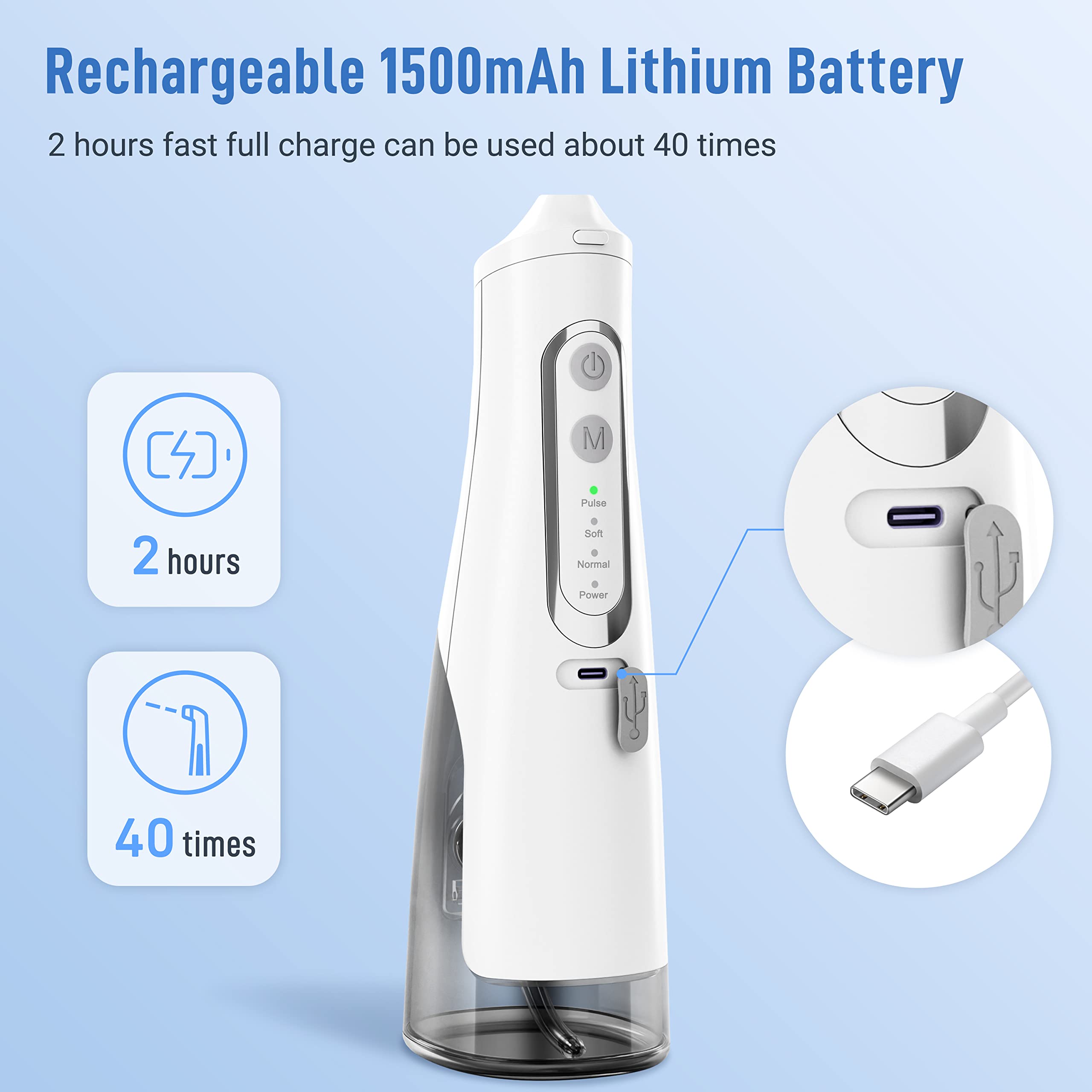 Infiwarden Cordless Water Flosser - Portable Rechargeable Dental Oral Irrigator with 310ml Water Tank, IPX7 Waterproof Teeth Cleaner for Home & Travel - Perfect for Braces Care & Gum Health (White)
