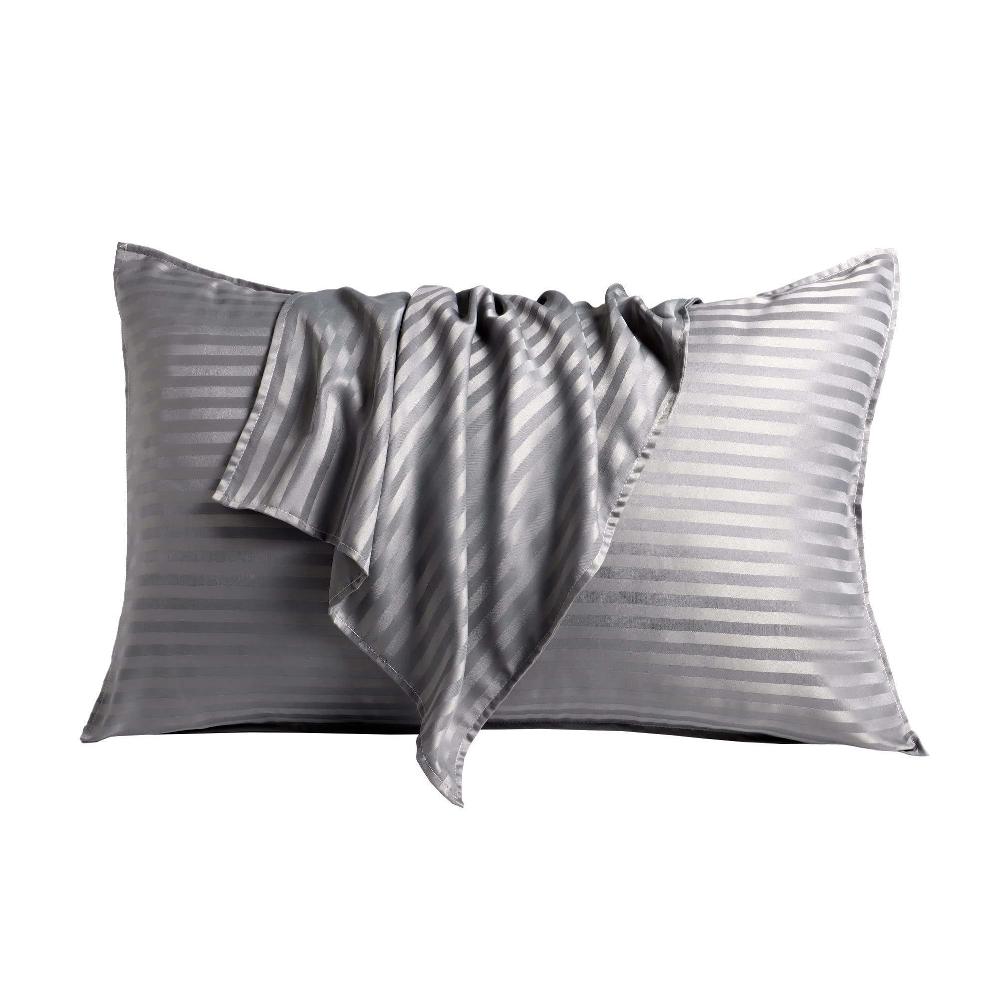 Luxury Satin Silk Pillowcase Set of 2 - Queen Size Silk Pillow Covers for Hair & Skin Care, Soft Cooling Pillowcase with Envelope Closure (Dark Grey Striped) - Perfect for Beauty Sleep & Bedroom Decor