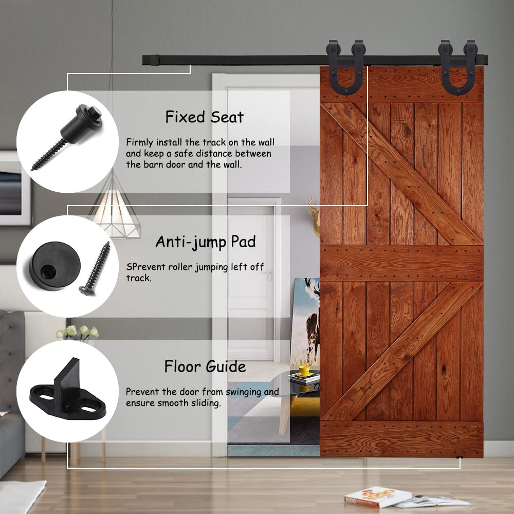 12.6FT Heavy Duty Sliding Barn Door Hardware Kit - Rustic Horseshoe Hanger Roller Track System for Single 75.6