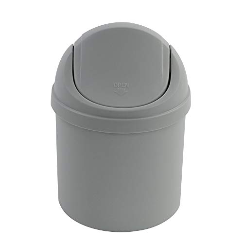 Zerdyne 0.7 Gallon Mini Trash Can with Swing Lid - Small Wastebasket for Bathroom, Office, Bedroom & Kitchen - Compact Plastic Garbage Bin in Gray (Perfect for Desks, Countertops & Small Spaces)