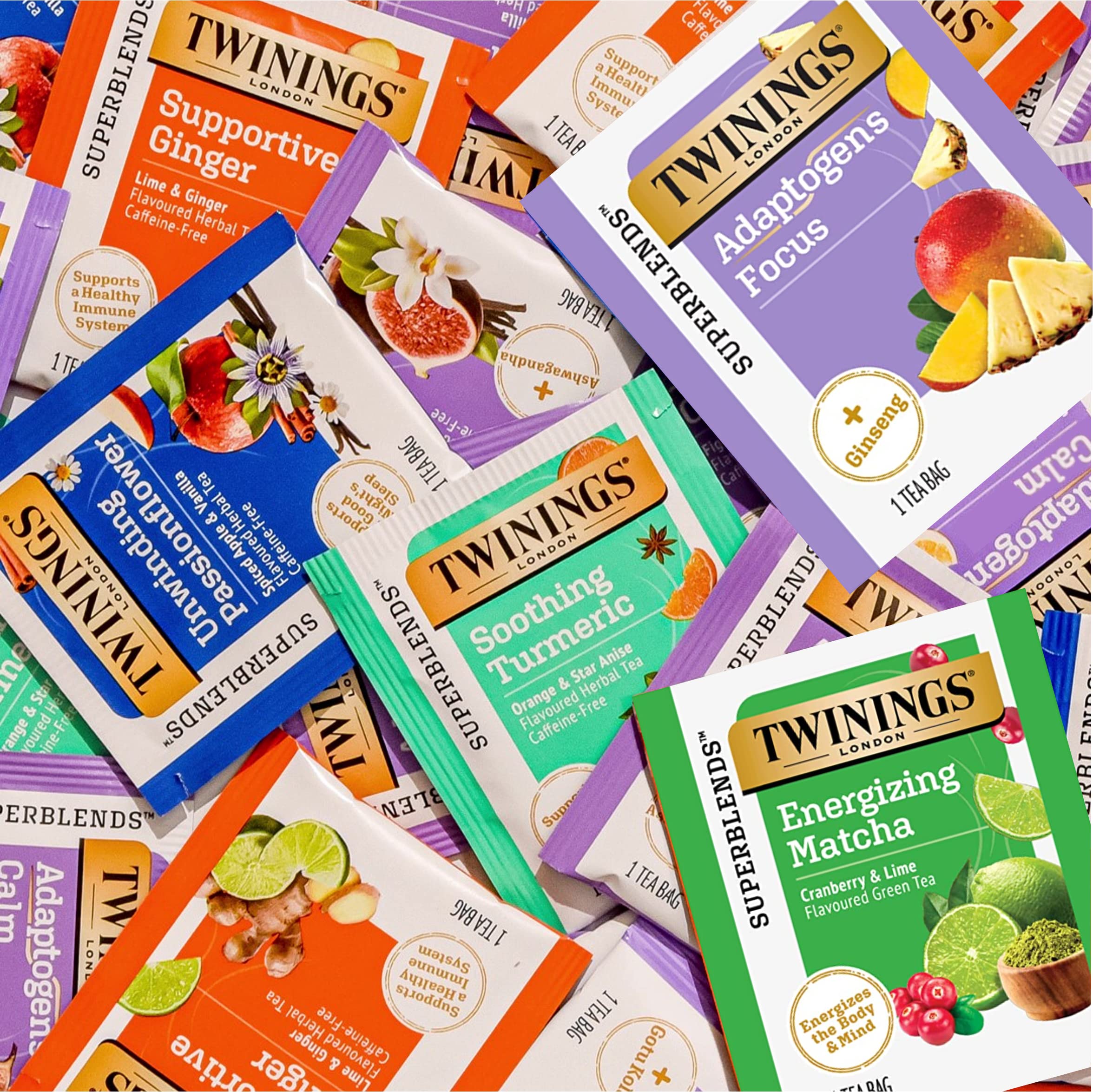 Twinings Daily Wellness Tea Variety Pack - Herbal & Green Tea Sampler (18 Tea Bags, Pack of 6) | Hot or Iced | Immune Support & Relaxation | Perfect for Morning Boost, Afternoon Pick-Me-Up & Evening Wind Down