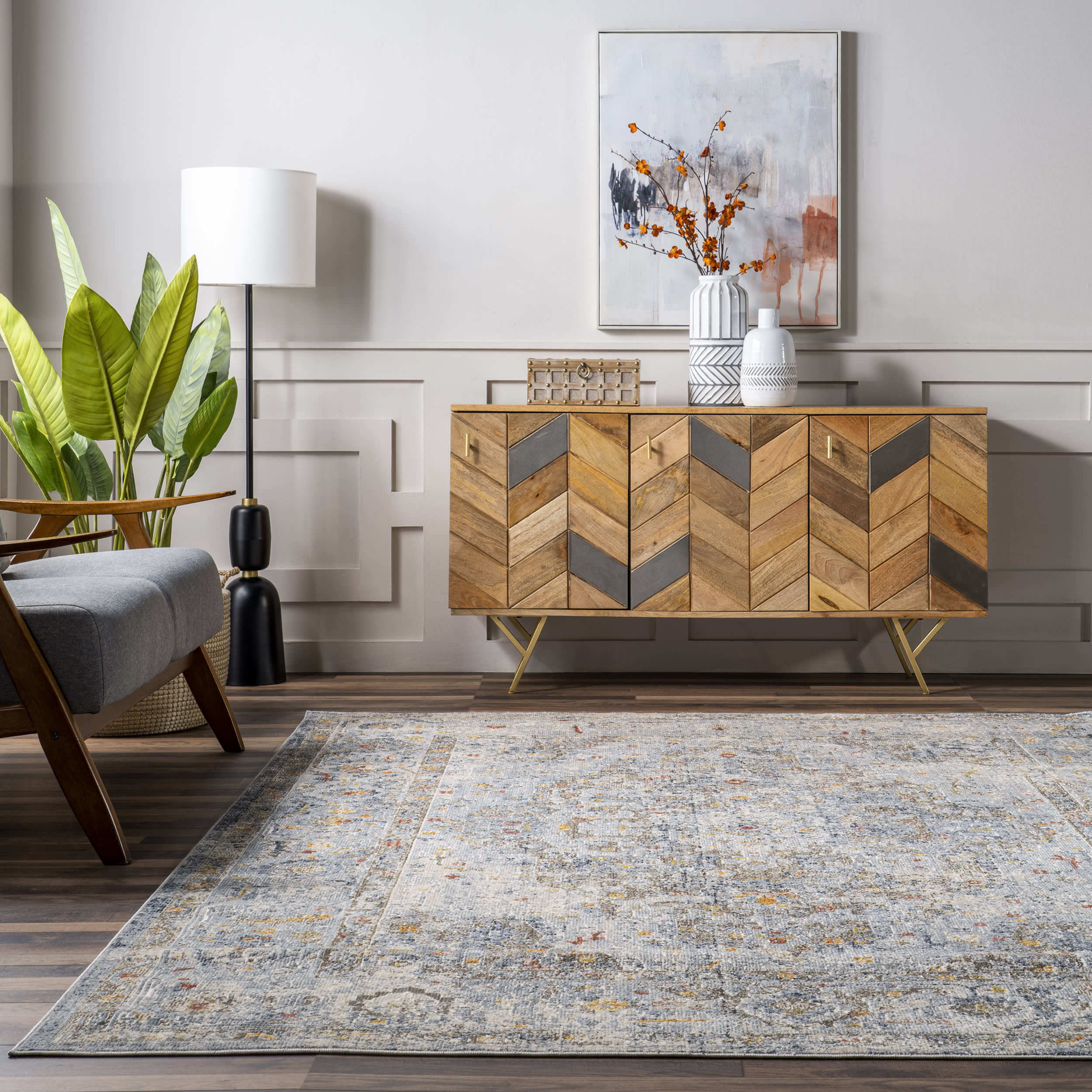 Cloudy Medallion Rug - Light Grey Soft Plush Area Rug for Living Room, Bedroom, Nursery - Boho Chic Home Decor