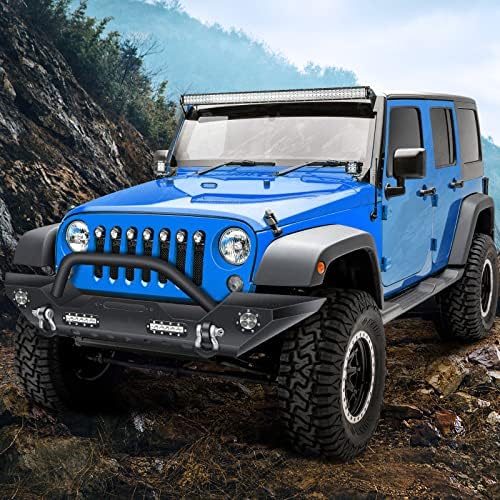 ECCPP Front Bumper for 2007-2018 Jeep Wrangler JK - Textured Black with D-Ring, LED Lights & Winch Plate | Off-Road Protection & Style Upgrade for Jeep Adventures