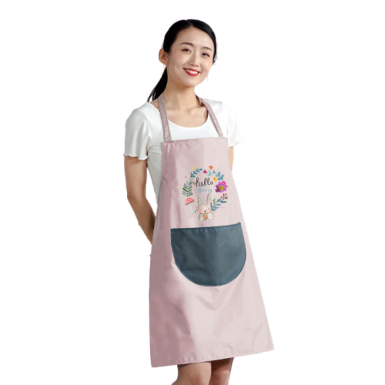 NA Women's Waterproof Oil-Proof Kitchen Apron - Cute Fashion Design with Wipeable Hand Sleeves for Summer Cooking & Baking at Home