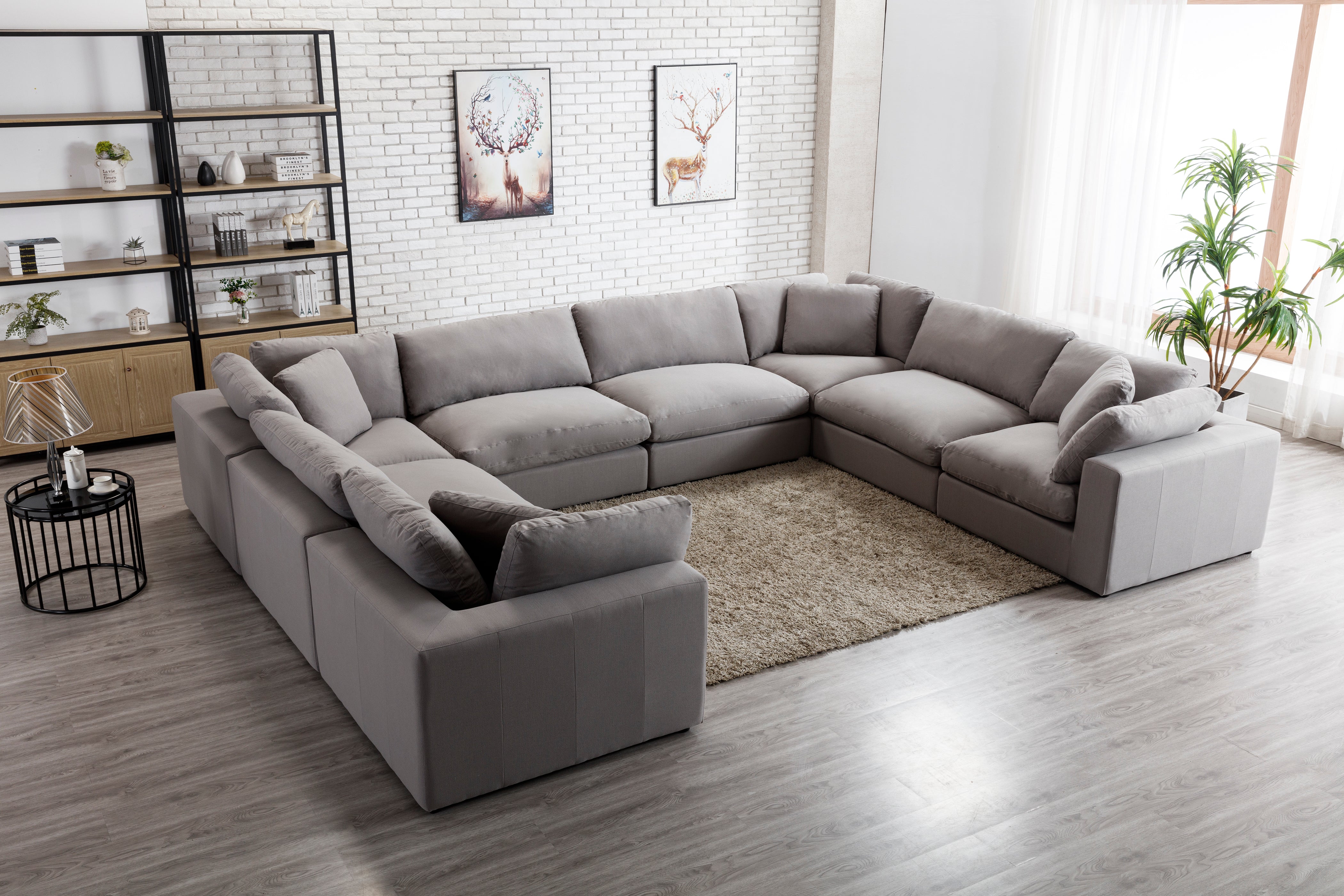 Rivas Contemporary Feather Fill 8-Piece Modular Sectional Sofa in Graphite - Perfect for Living Rooms, Home Theaters & Modern Apartments